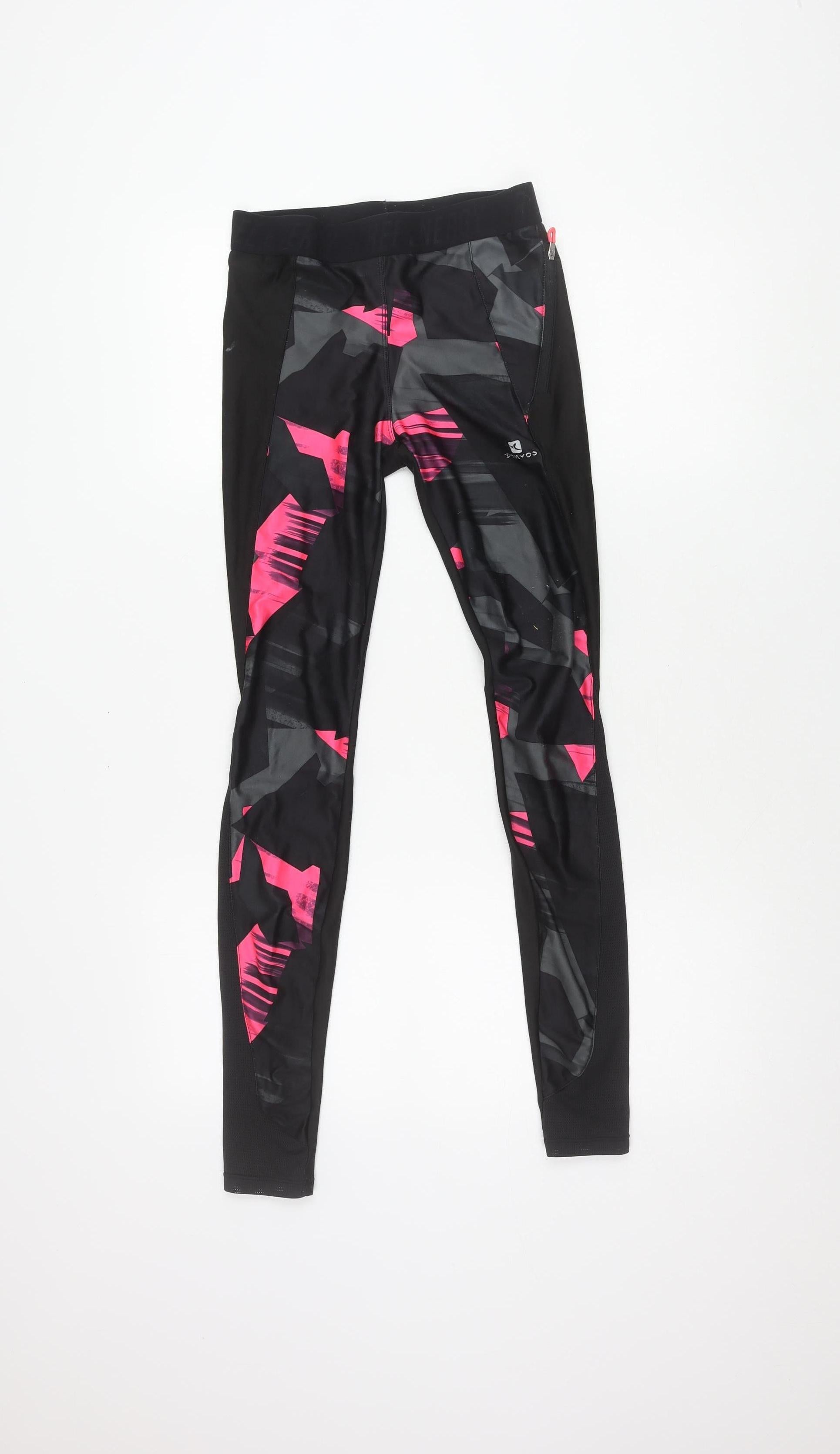 DECATHLON Unisex Kids Compression Leggings Size Small Multicoloured Geometric - reverse view