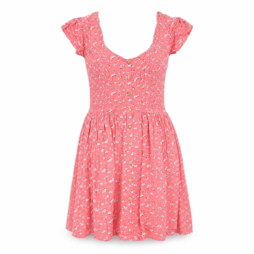 Brave Soul Womens Shift Dress Size L Pink Floral Short Scoop Neck Short Sleeve - front view
