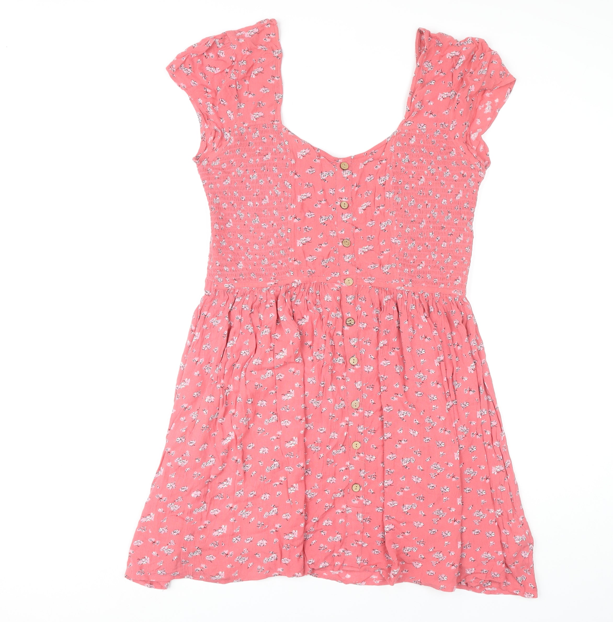 Brave Soul Womens Shift Dress Size L Pink Floral Short Scoop Neck Short Sleeve - reverse view