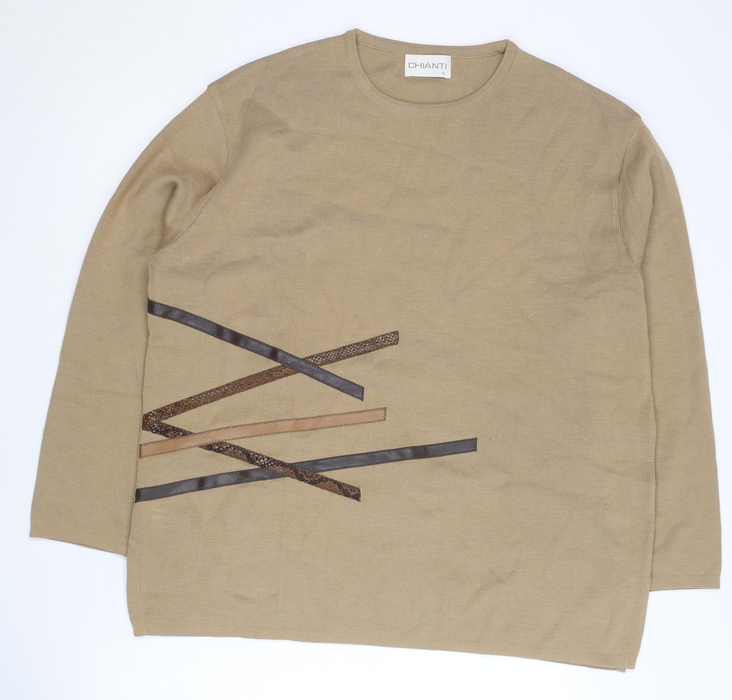 Womens Chianti Size XL Pullover Jumper Beige Crew Neck Long Sleeve Casual - reverse view