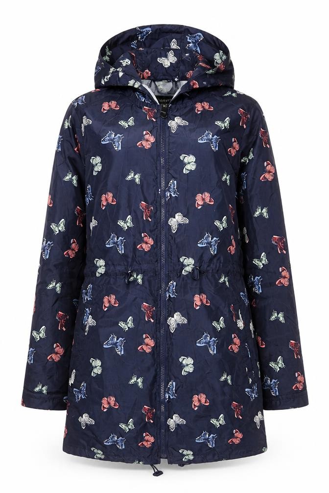 Womens George Size 8 Rain Coat Jacket Blue Animal Print Mid-Length Long Sleeve - front view