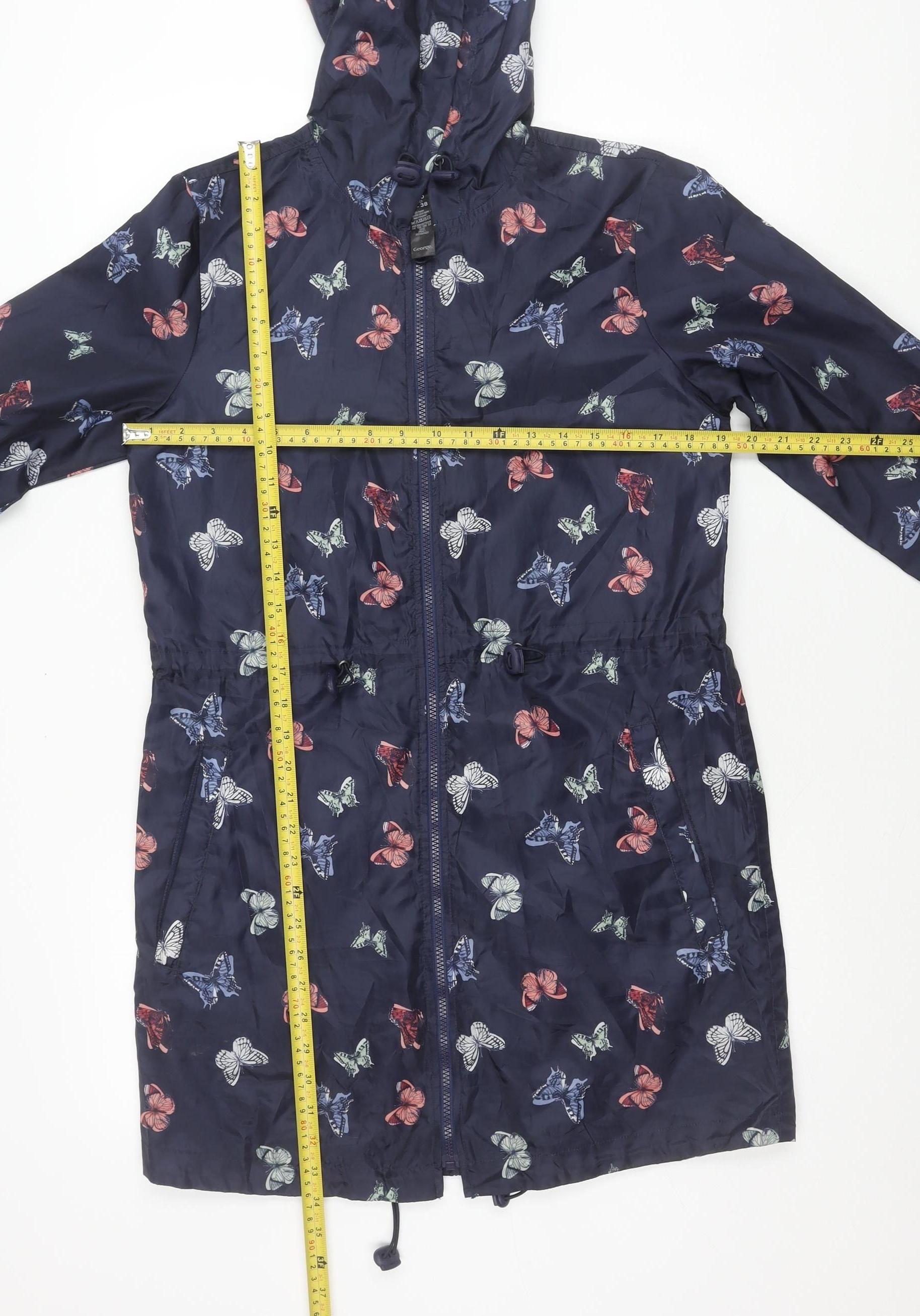 Womens George Size 8 Rain Coat Jacket Blue Animal Print Mid-Length Long Sleeve - label detail
