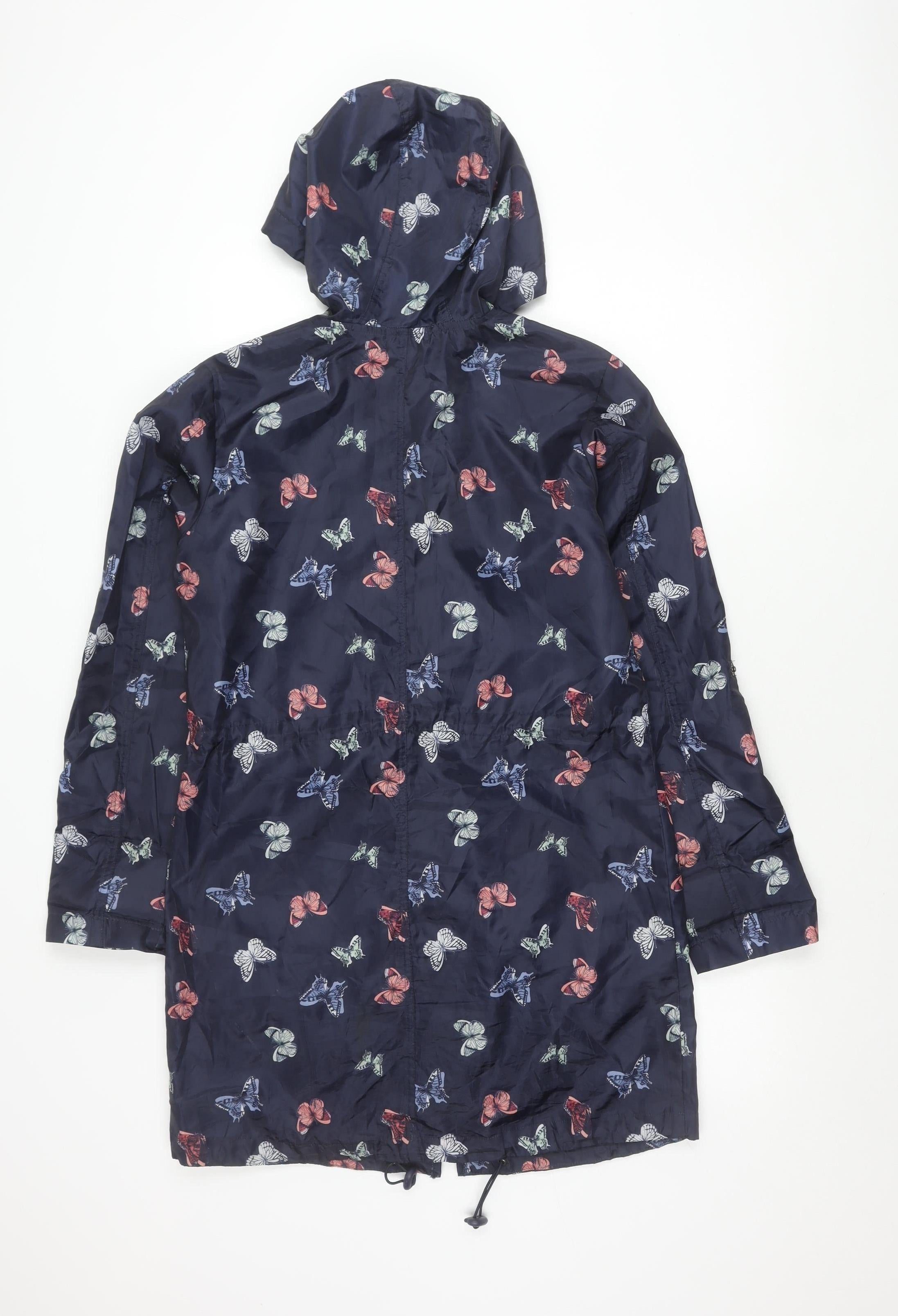 Womens George Size 8 Rain Coat Jacket Blue Animal Print Mid-Length Long Sleeve - close detail