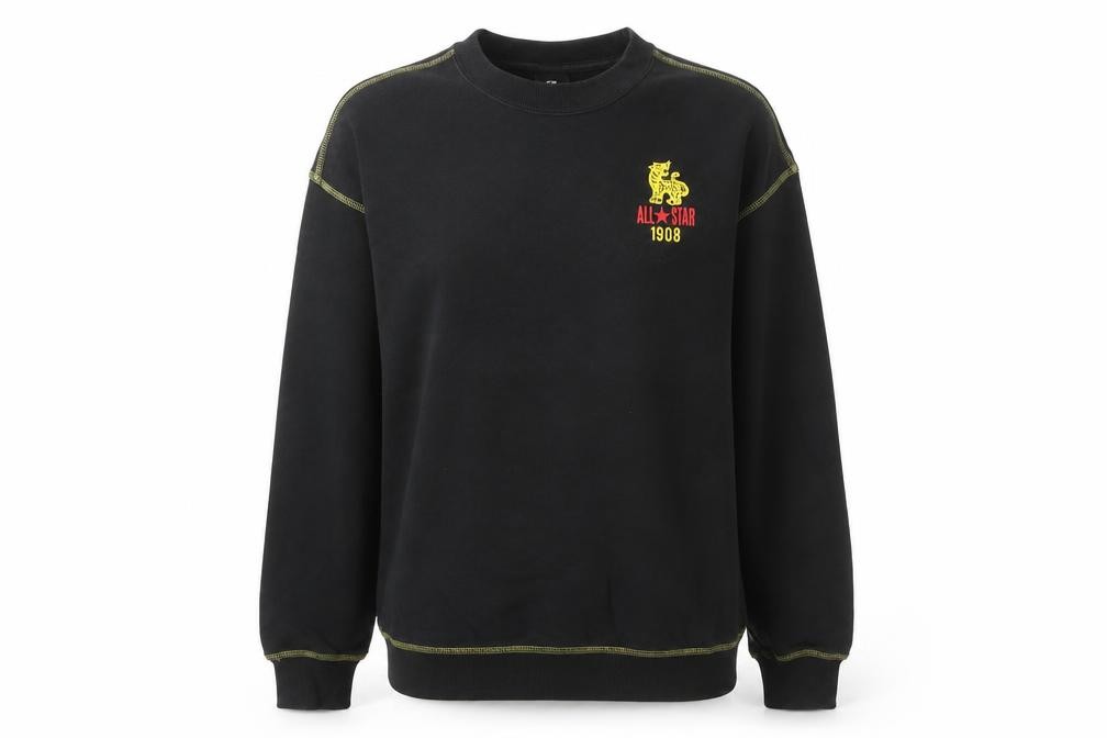 Womens Converse Size 6 Pullover Sweatshirt Black Long Sleeve Casual Embroidered - front view