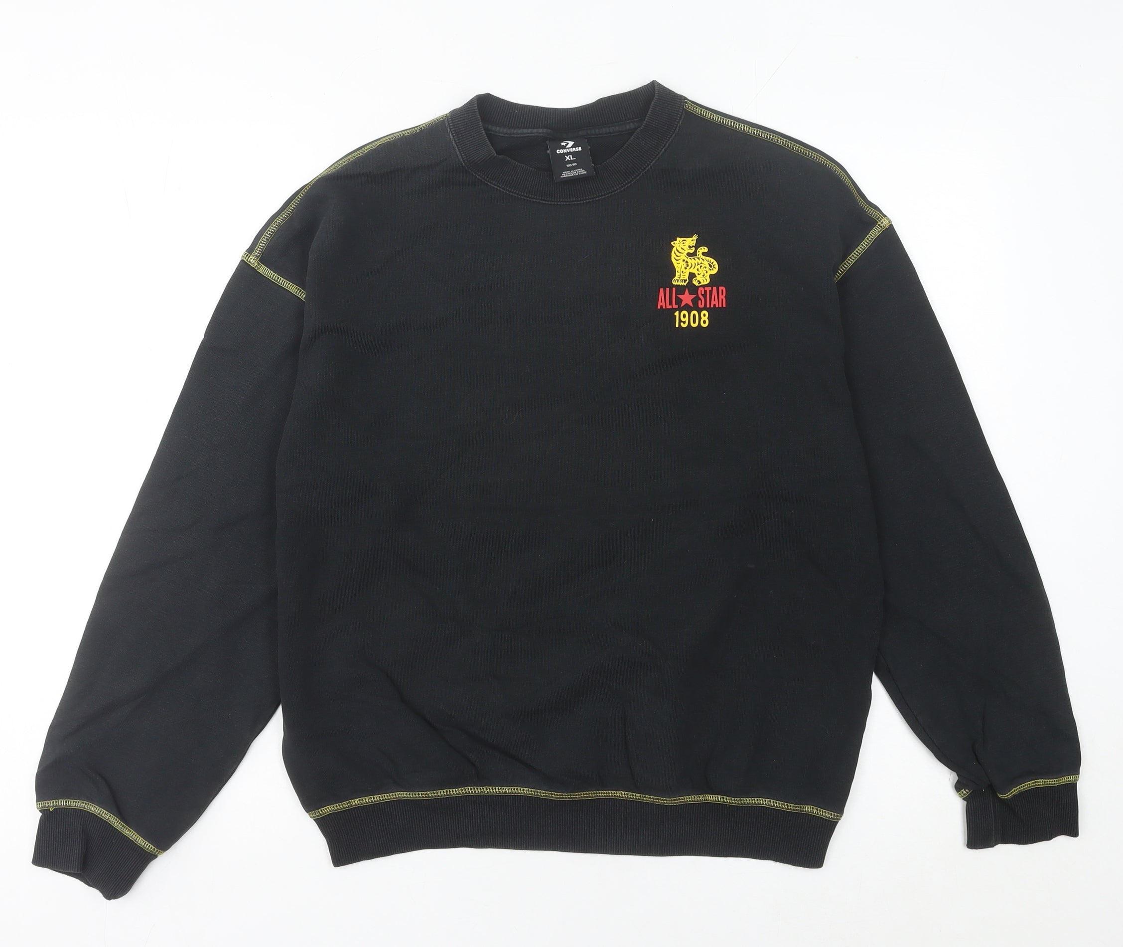 Womens Converse Size 6 Pullover Sweatshirt Black Long Sleeve Casual Embroidered - reverse view