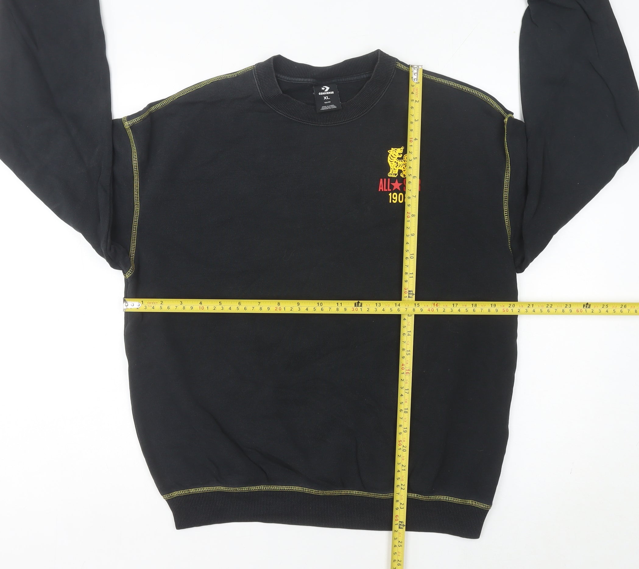 Womens Converse Size 6 Pullover Sweatshirt Black Long Sleeve Casual Embroidered - label detail