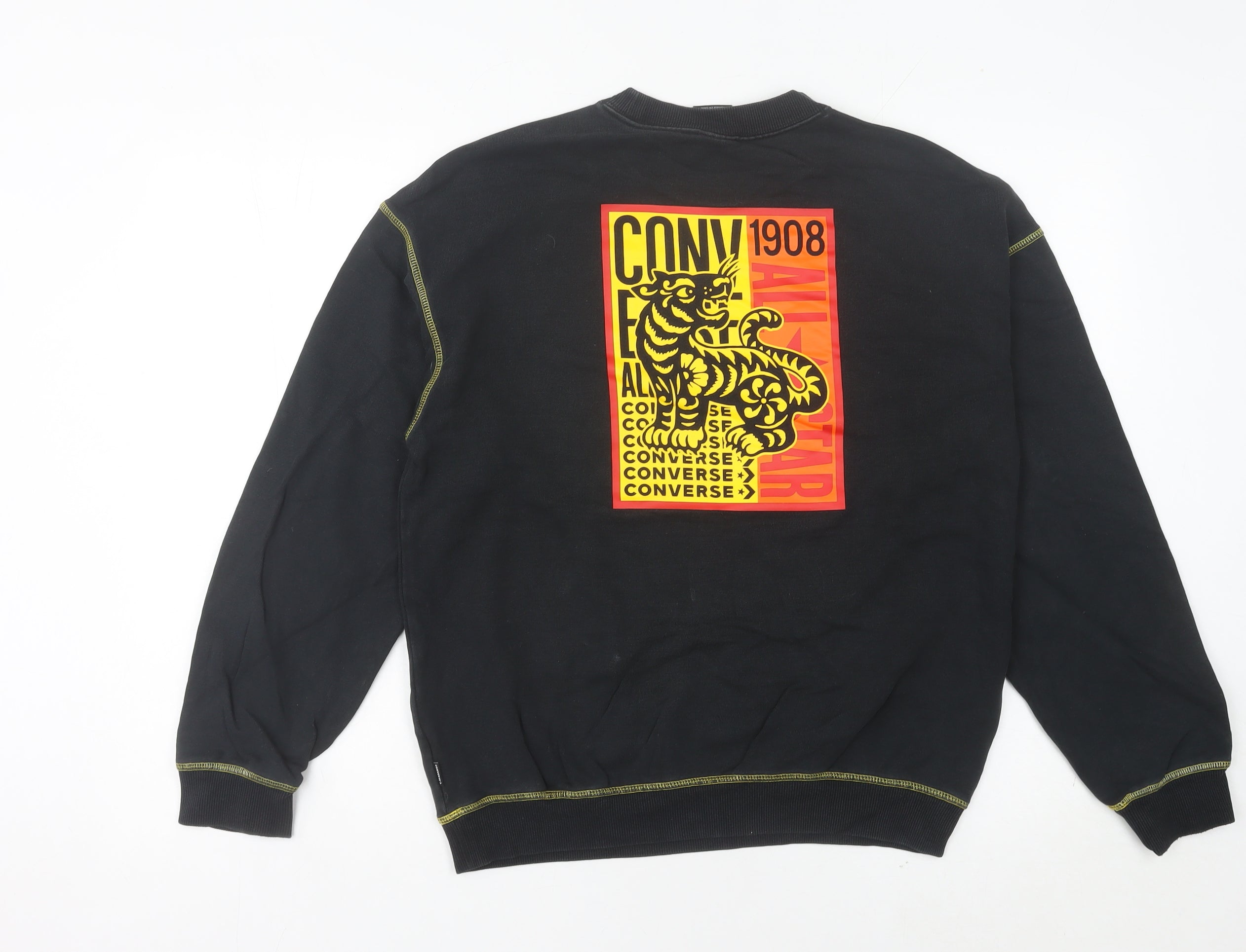 Womens Converse Size 6 Pullover Sweatshirt Black Long Sleeve Casual Embroidered - close detail