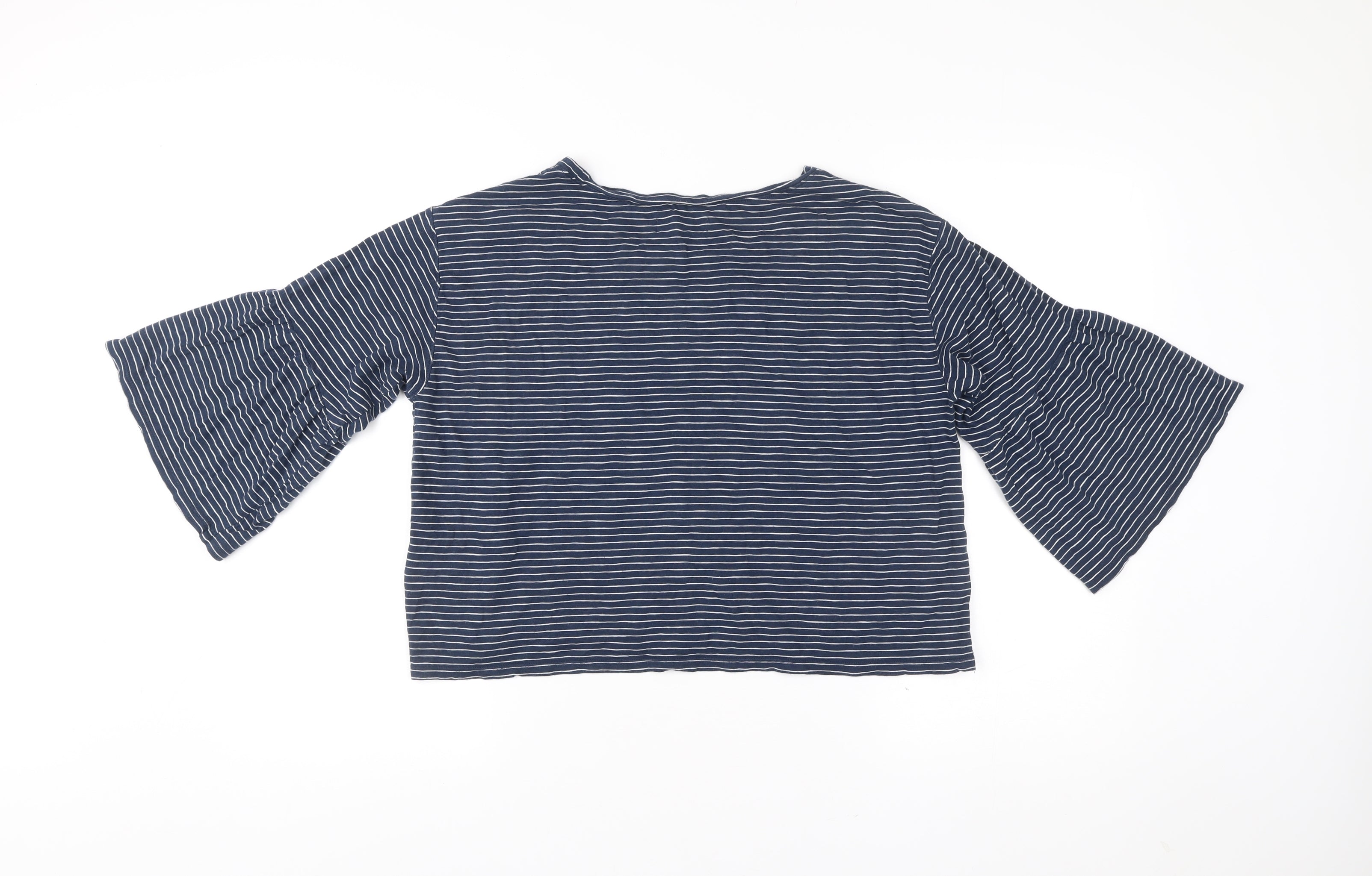 Womens Hollister Size S Cropped Blouse Blue Striped Boat Neck 3/4 Sleeve Casual - close detail