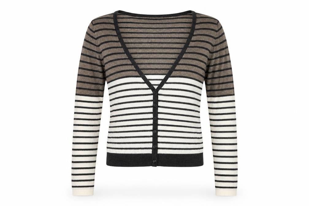 Womens Mexx Size M Cardigan Jumper Multicoloured V-Neck Striped Long Sleeve - front view