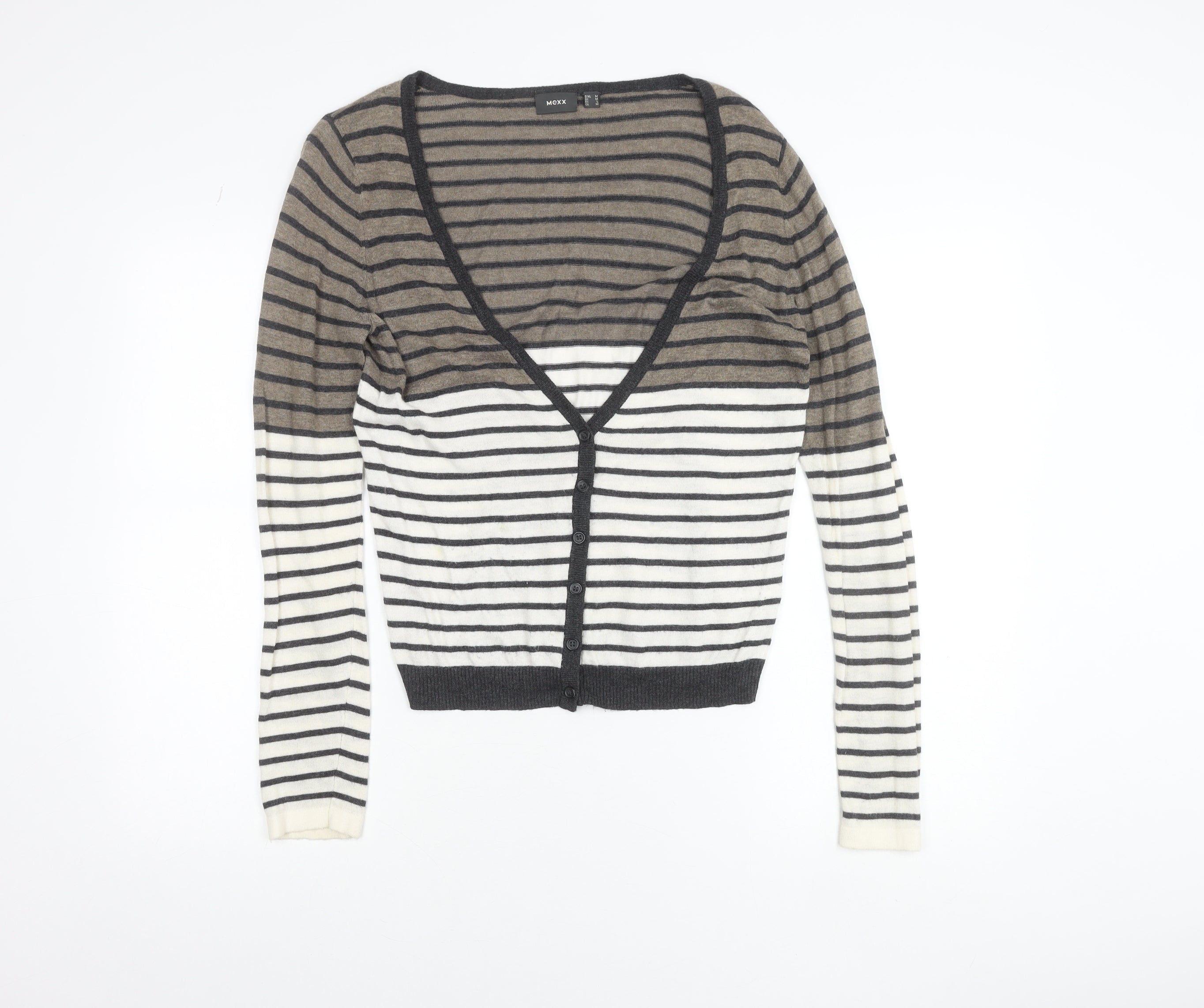 Womens Mexx Size M Cardigan Jumper Multicoloured V-Neck Striped Long Sleeve - reverse view