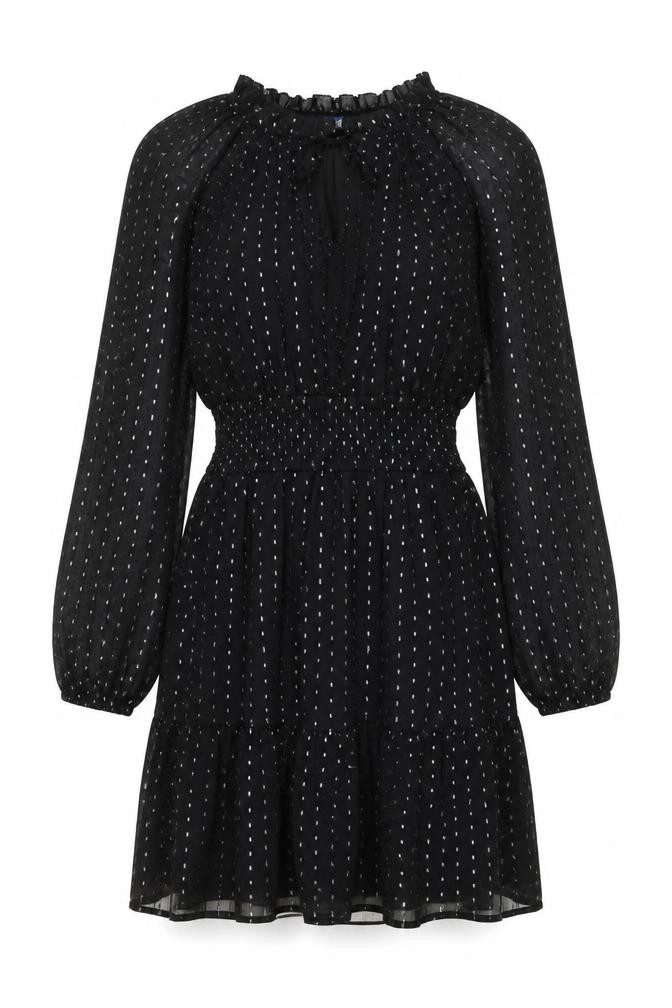 Old Navy Womens Fit & Flare Dress Size M Black Polka Dot Short Square Neck - front view