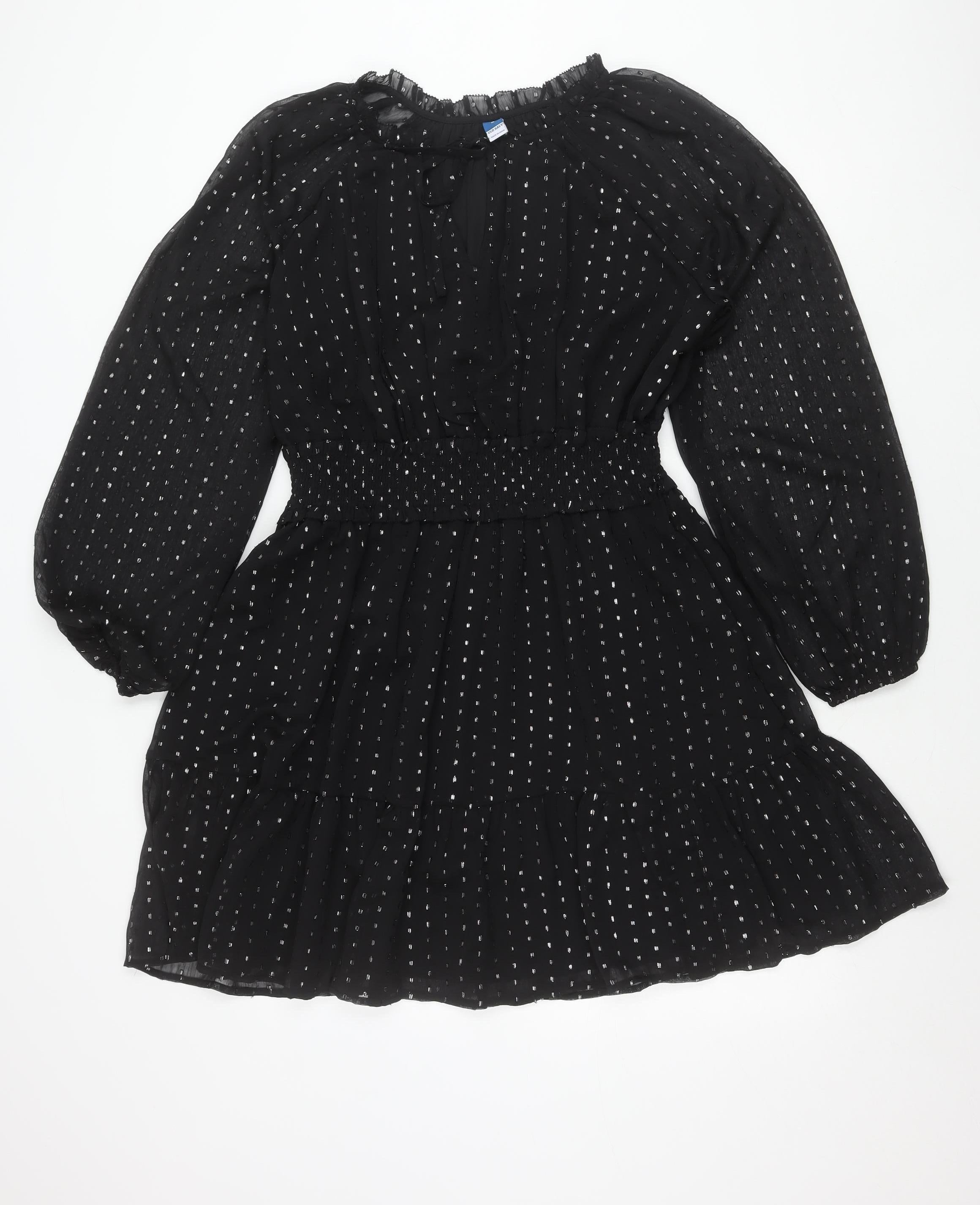 Old Navy Womens Fit & Flare Dress Size M Black Polka Dot Short Square Neck - reverse view