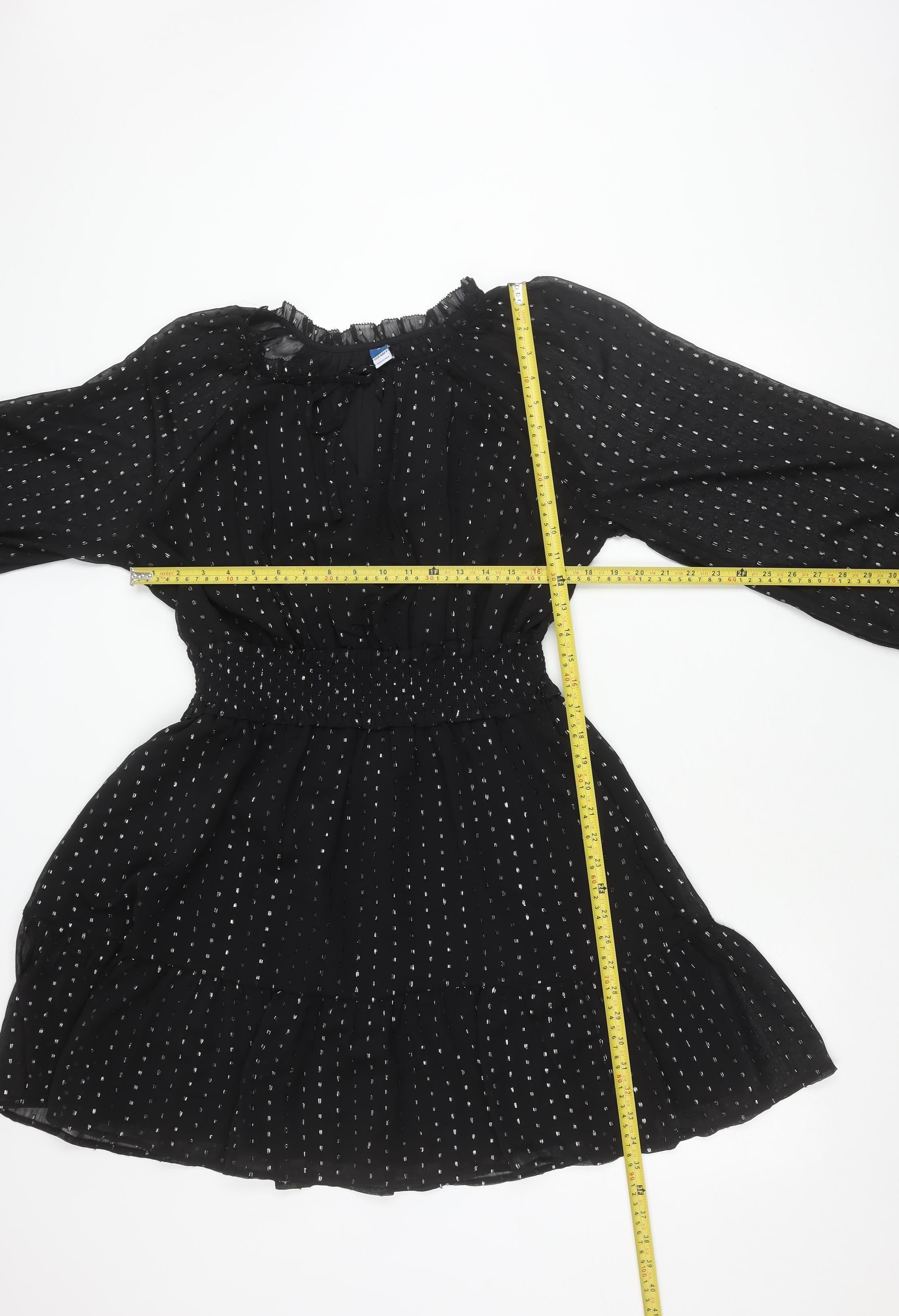 Old Navy Womens Fit & Flare Dress Size M Black Polka Dot Short Square Neck - label detail