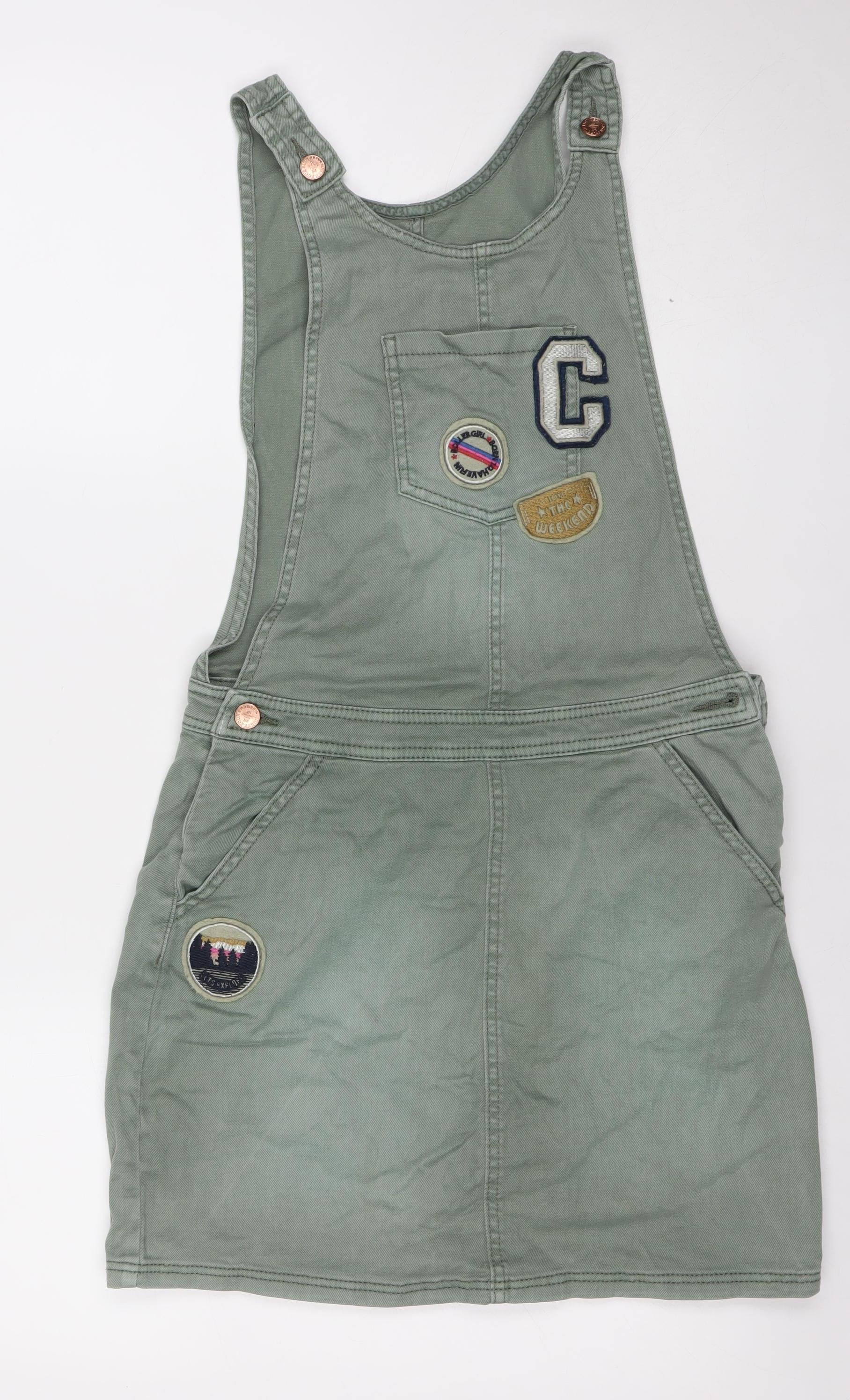Marks & Spencer Girls Pinafore/Dungaree Dress Size 12-13 Years Green Knee Length - reverse view
