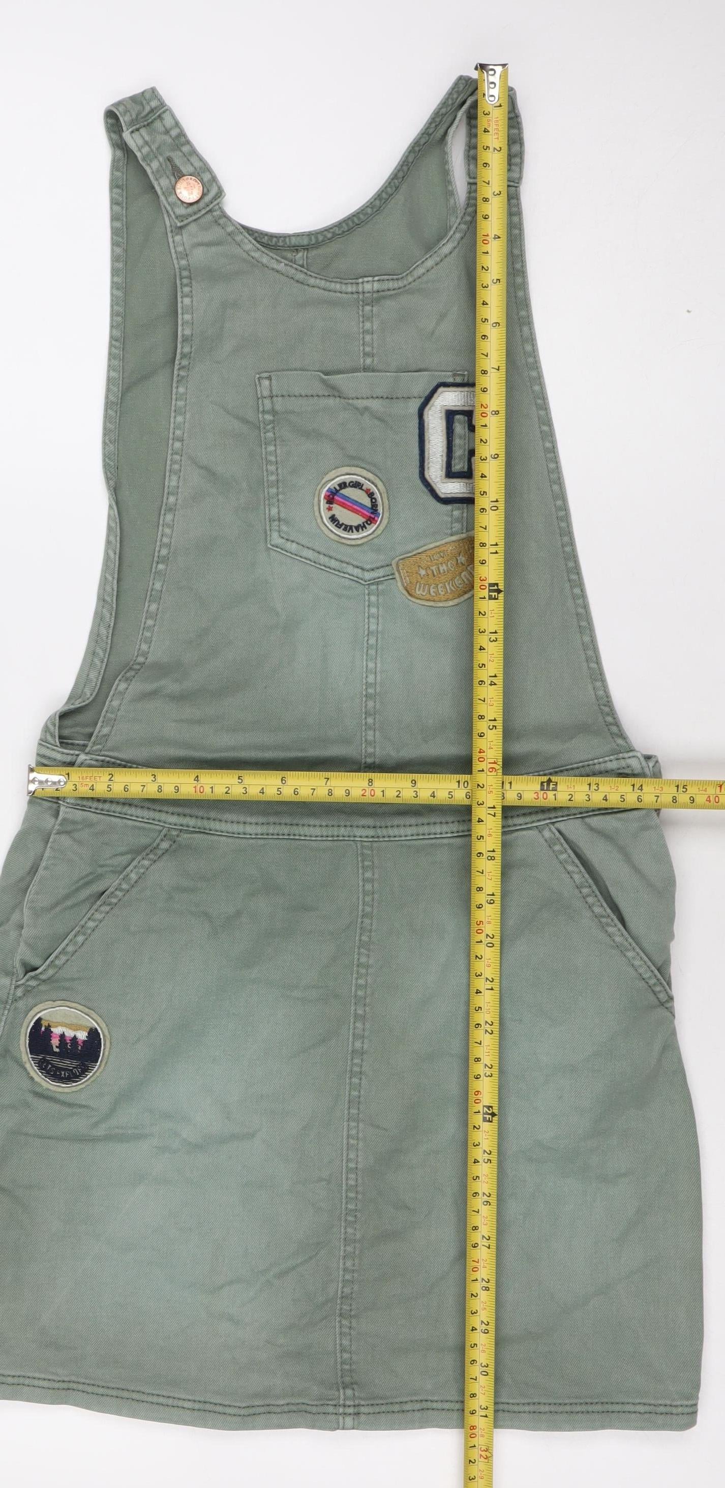 Marks & Spencer Girls Pinafore/Dungaree Dress Size 12-13 Years Green Knee Length - label detail