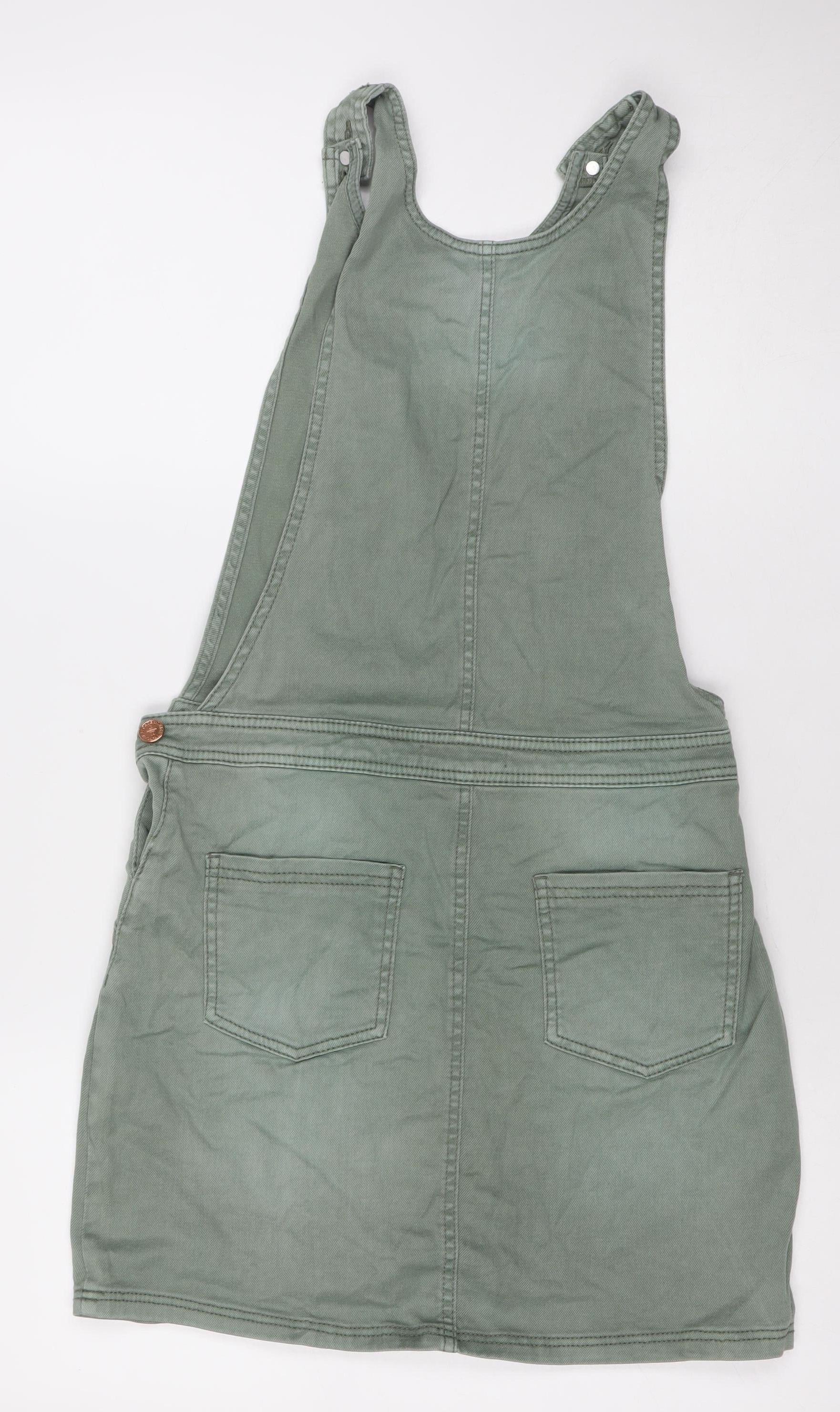 Marks & Spencer Girls Pinafore/Dungaree Dress Size 12-13 Years Green Knee Length - close detail