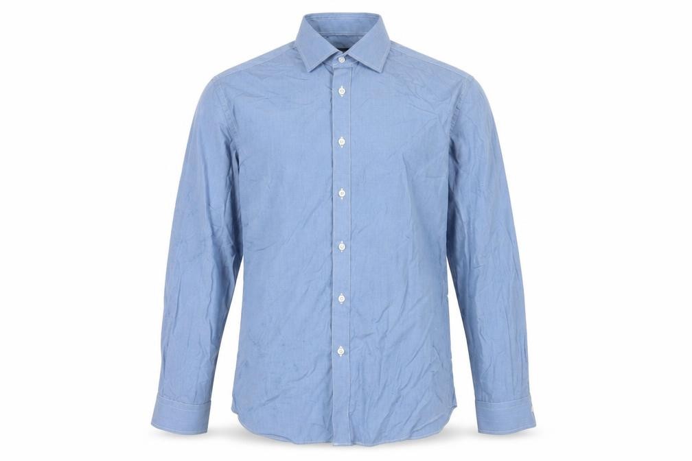 Mens Remus Uomo Size 16 Dress Shirt Blue Solid Collared Long Sleeve Formal - front view