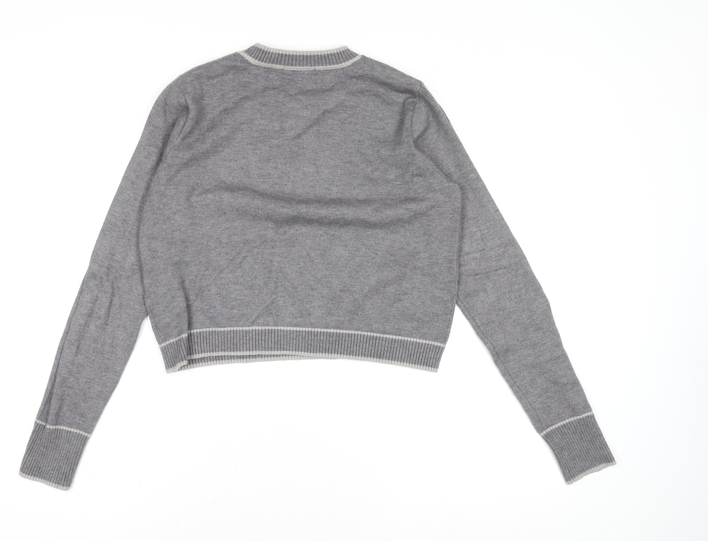 Womens Theo & Spence Size S Pullover Jumper Grey Crew Neck Long Sleeve Casual - close detail