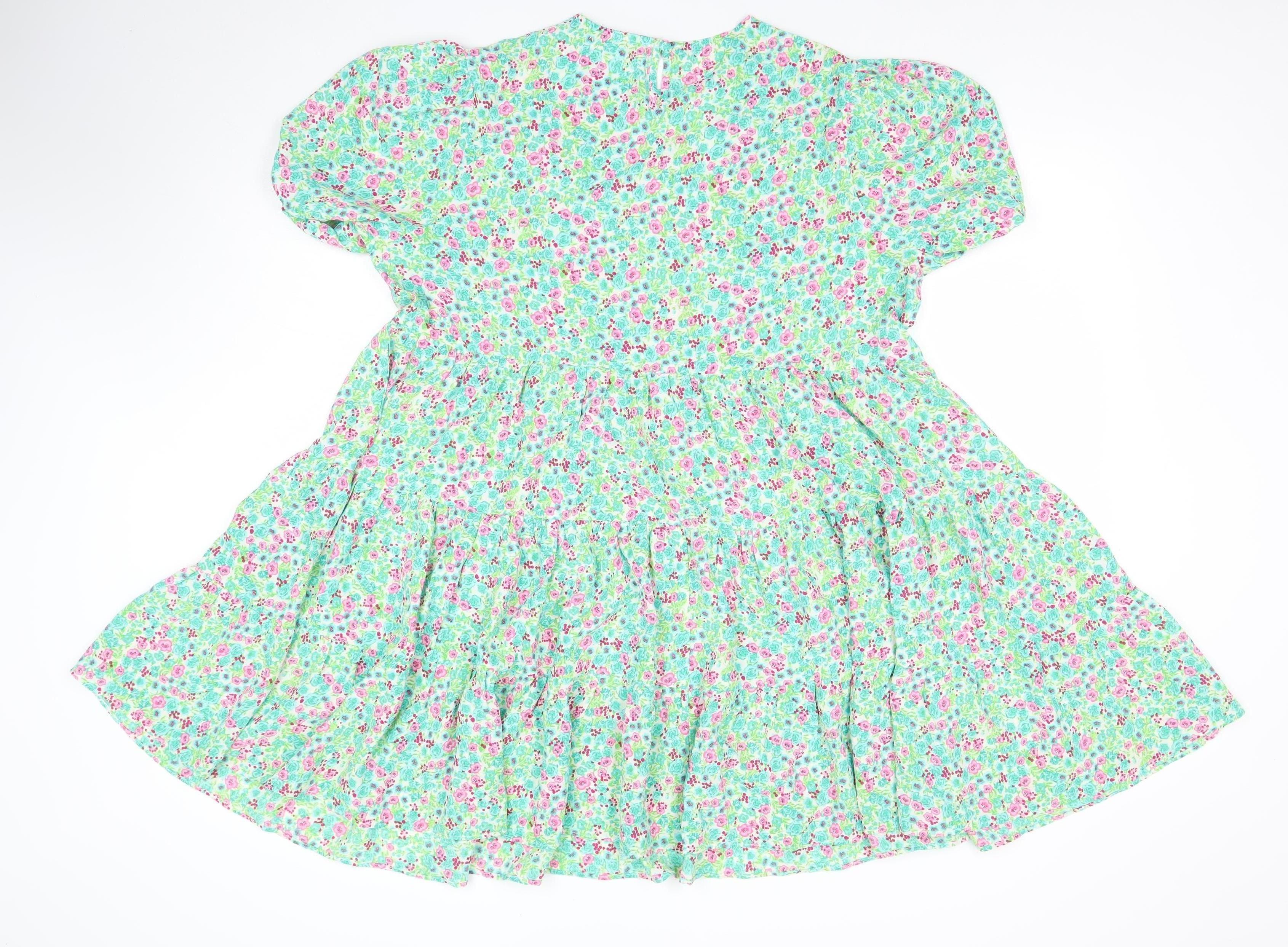 Womens Glamorous Size 8 Skater Dress Multicoloured Floral Short Round Neck - reverse view