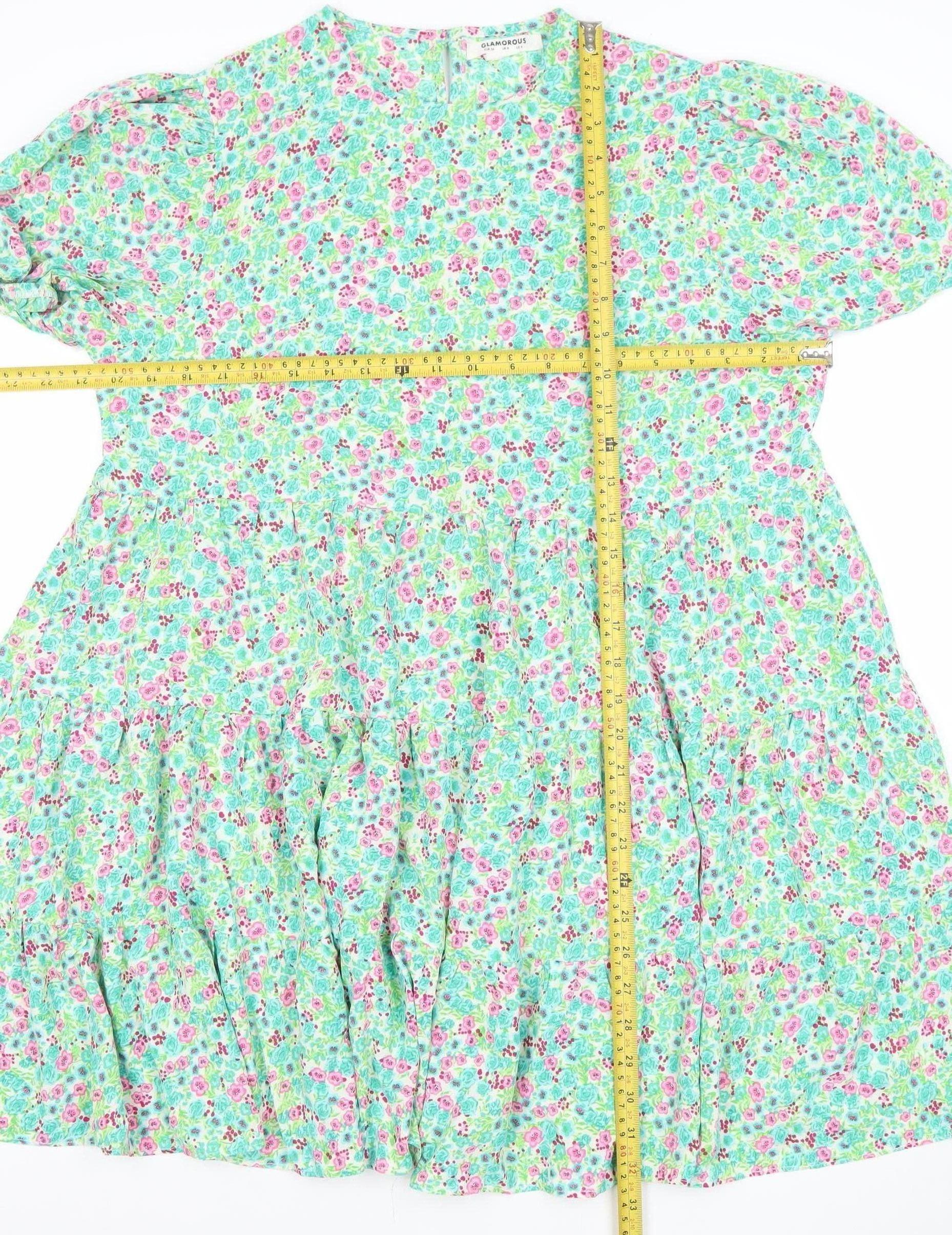 Womens Glamorous Size 8 Skater Dress Multicoloured Floral Short Round Neck - label detail