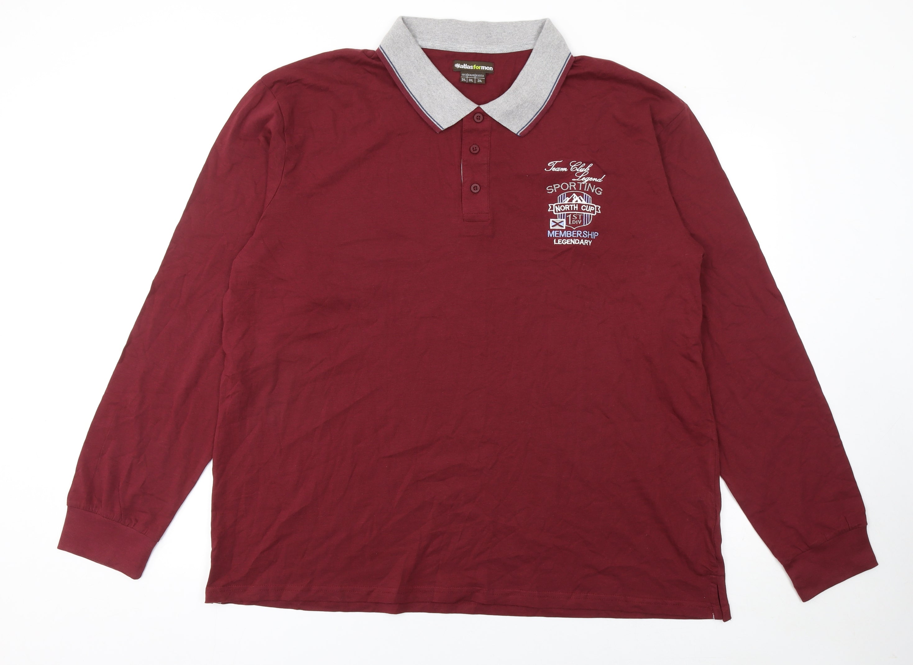 Atlas For Men Mens Polo Size 3XL Red Solid Collared Long Sleeve Casual - reverse view