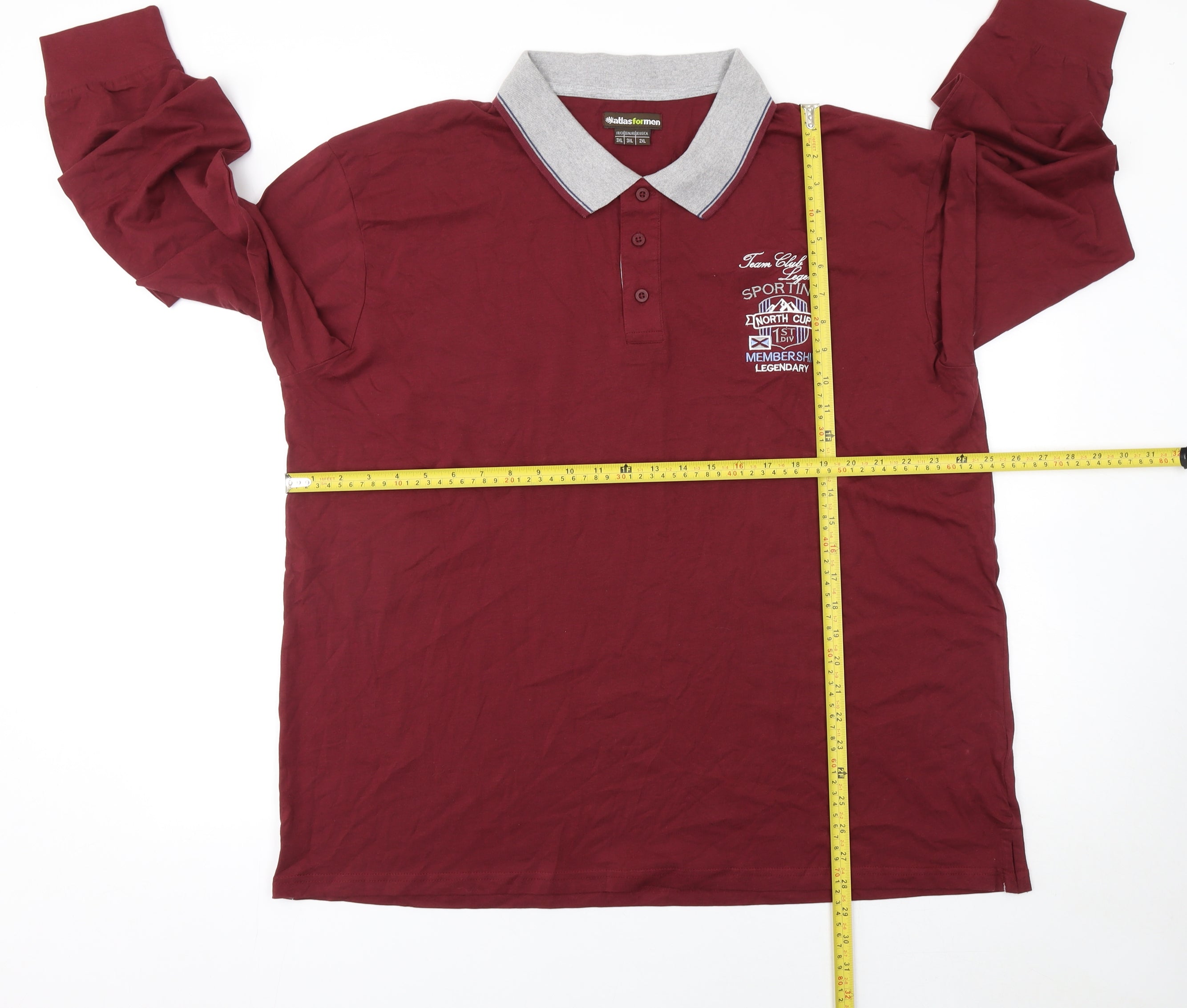 Atlas For Men Mens Polo Size 3XL Red Solid Collared Long Sleeve Casual - label detail