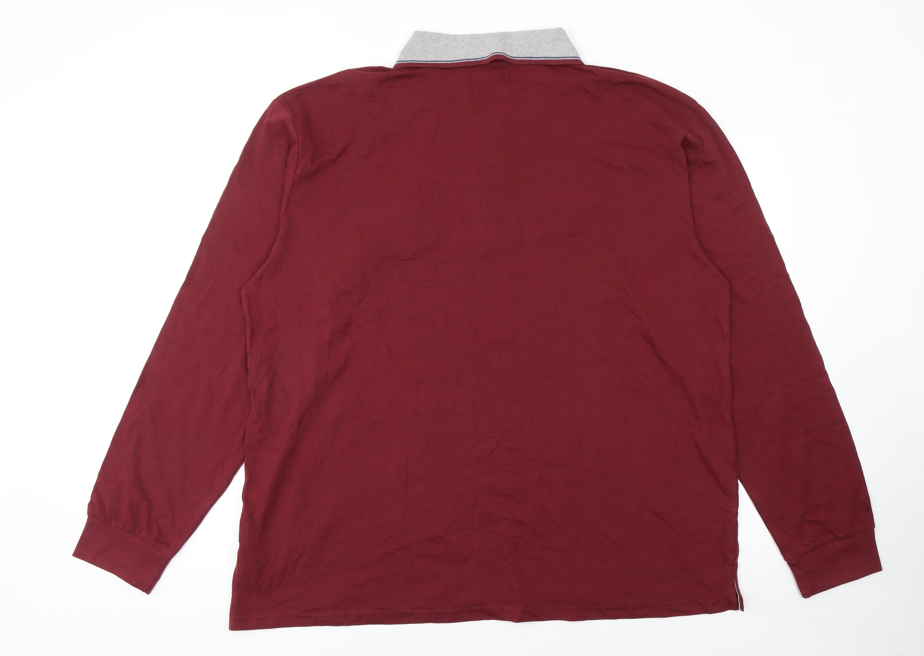 Atlas For Men Mens Polo Size 3XL Red Solid Collared Long Sleeve Casual - close detail