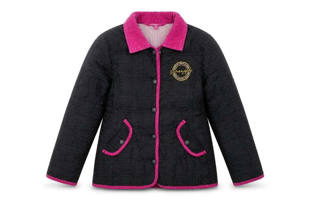 Pineapple Girls Quilted Jacket Size 6-7 Years Black Mid-Length Long Sleeve Logo - front view