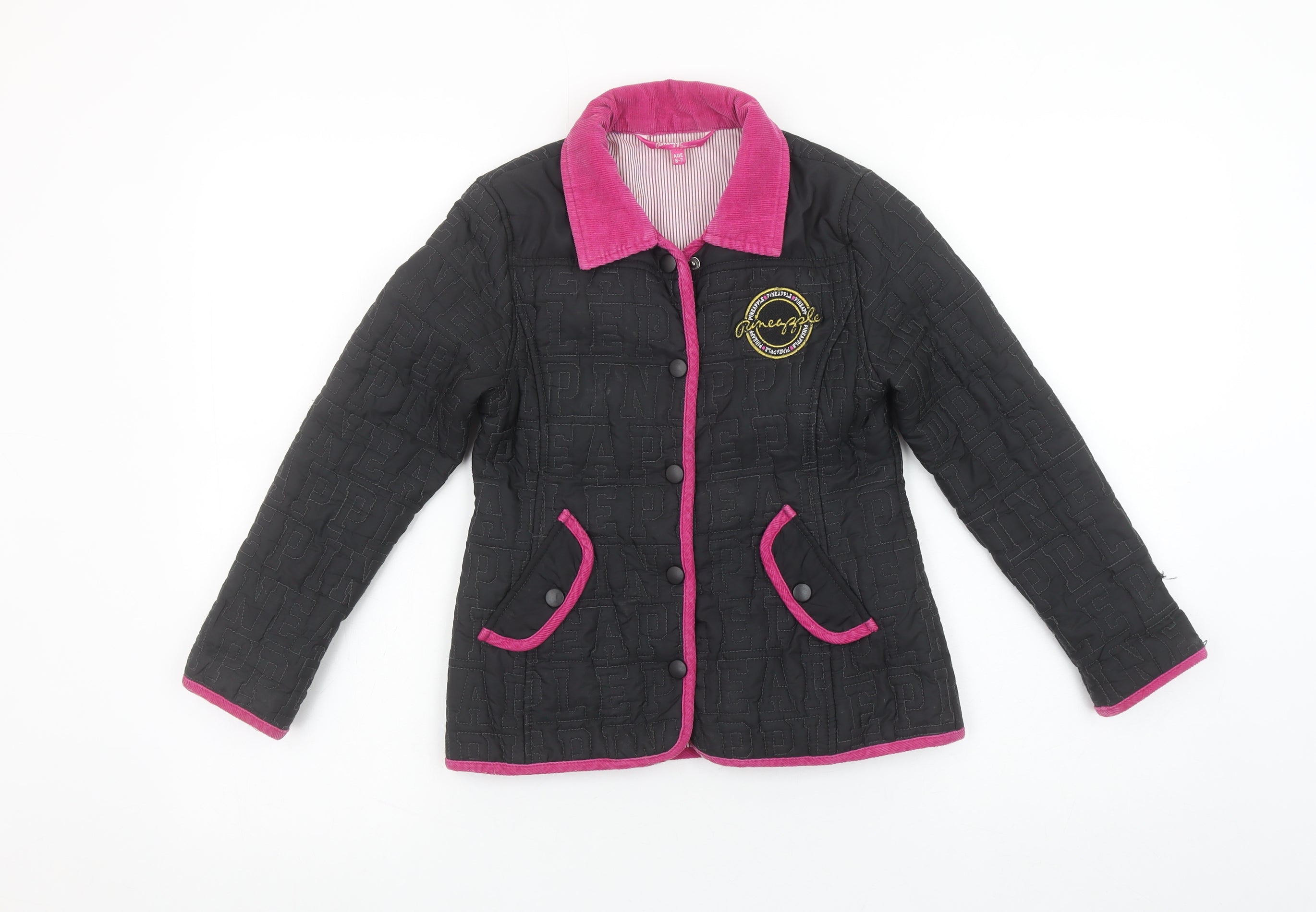 Pineapple Girls Quilted Jacket Size 6-7 Years Black Mid-Length Long Sleeve Logo - reverse view