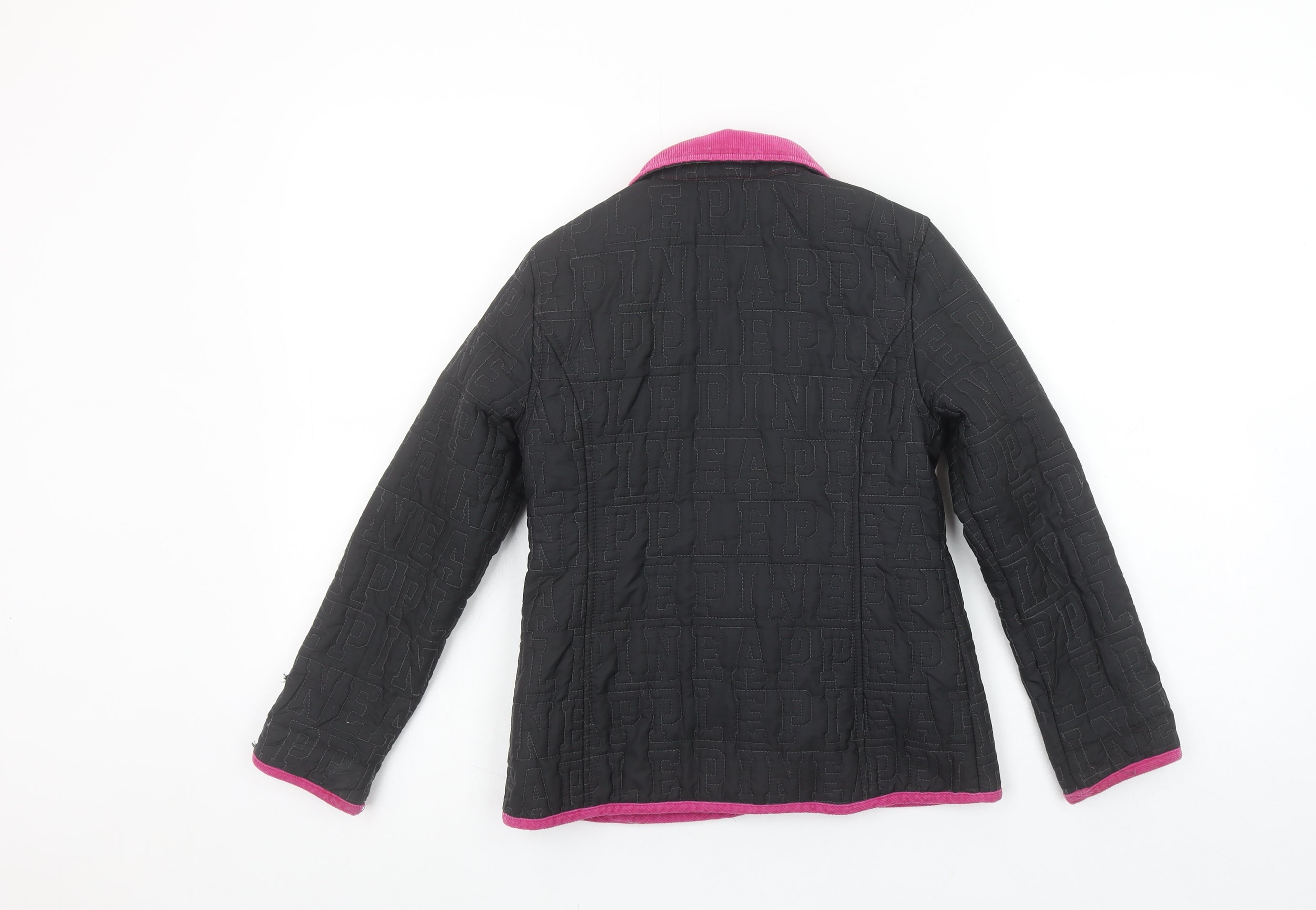 Pineapple Girls Quilted Jacket Size 6-7 Years Black Mid-Length Long Sleeve Logo - close detail