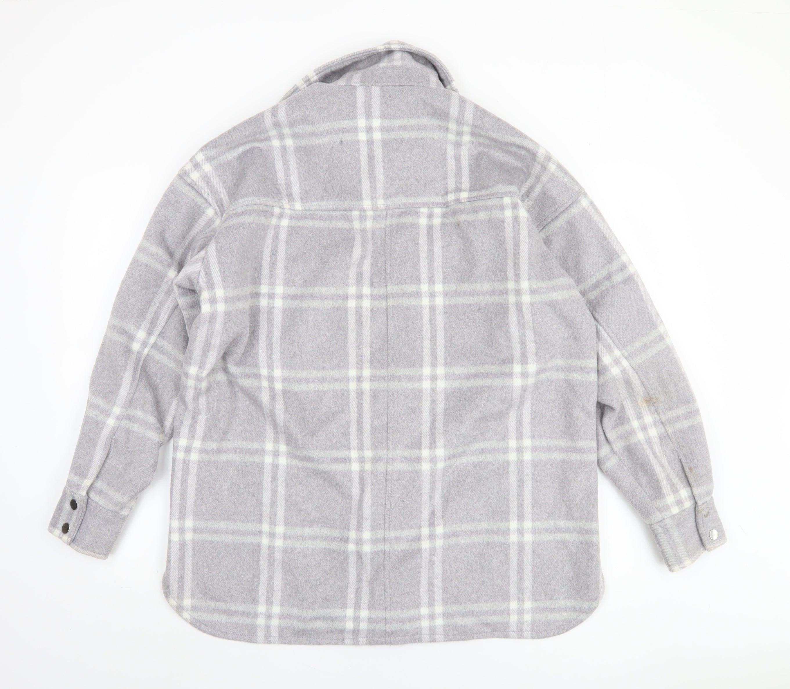 H&M Womens Shacket Jacket Size XS Grey Check Mid-Length Long Sleeve Casual Lined - close detail