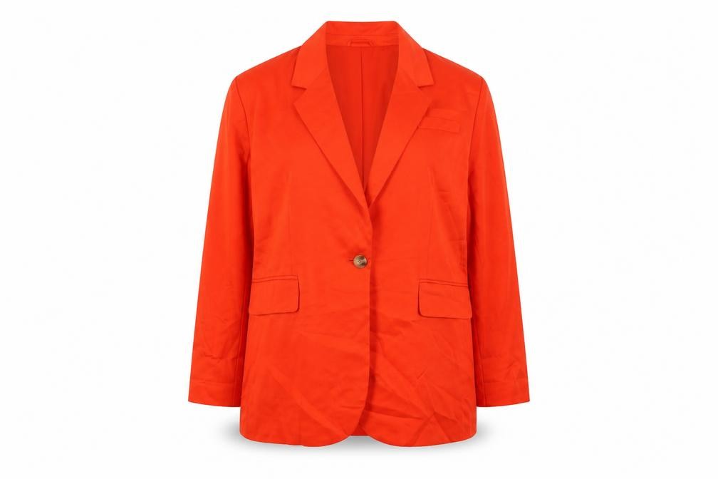 Womens H&M Size 14 Basic Jacket Blazer Orange Mid-Length Long Sleeve Business - front view