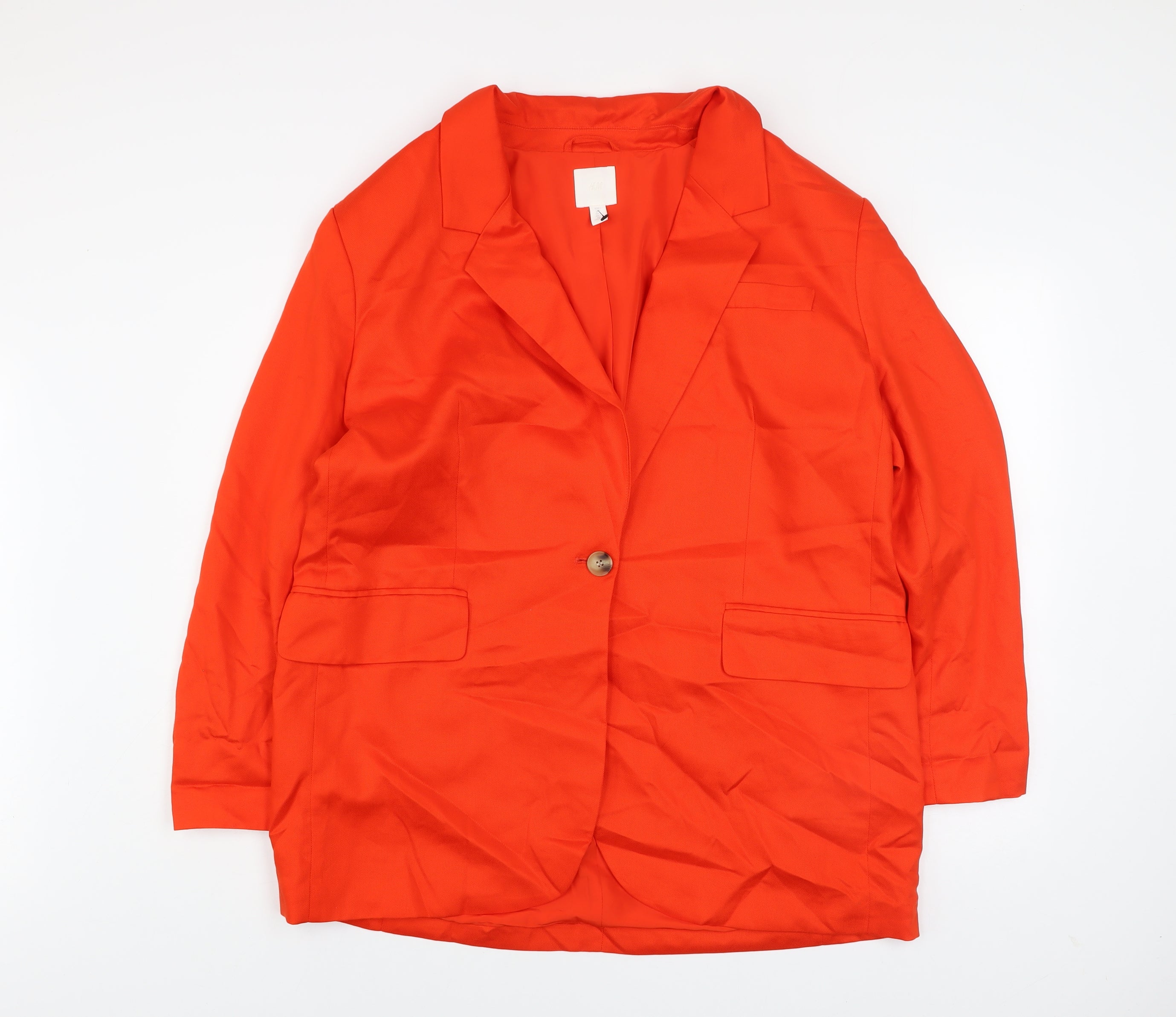 Womens H&M Size 14 Basic Jacket Blazer Orange Mid-Length Long Sleeve Business - reverse view