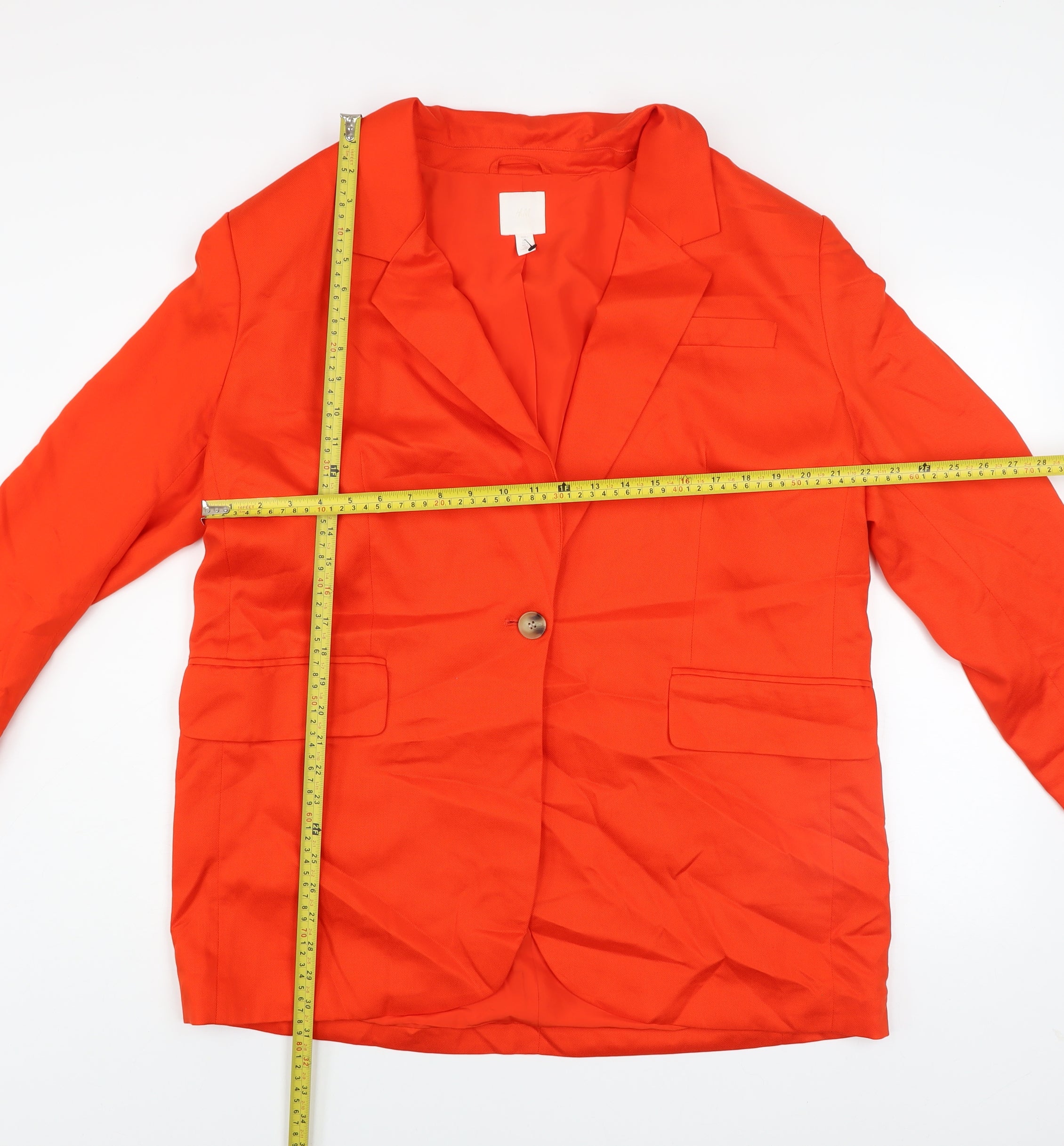 Womens H&M Size 14 Basic Jacket Blazer Orange Mid-Length Long Sleeve Business - label detail