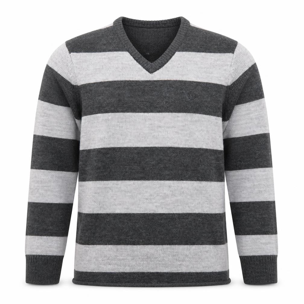 Element Mens Pullover Jumper Size M Grey V-Neck Striped Long Sleeve Casual - front view