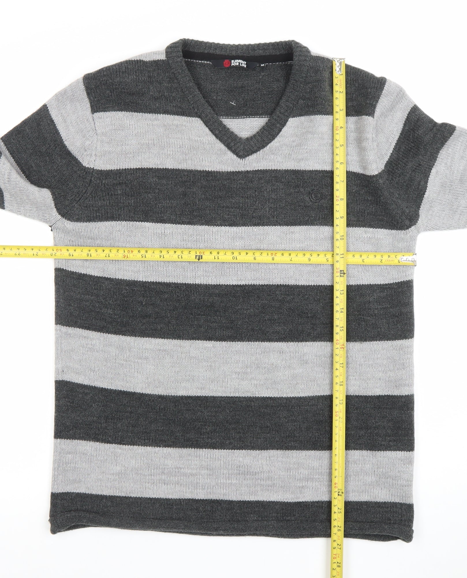 Element Mens Pullover Jumper Size M Grey V-Neck Striped Long Sleeve Casual - label detail