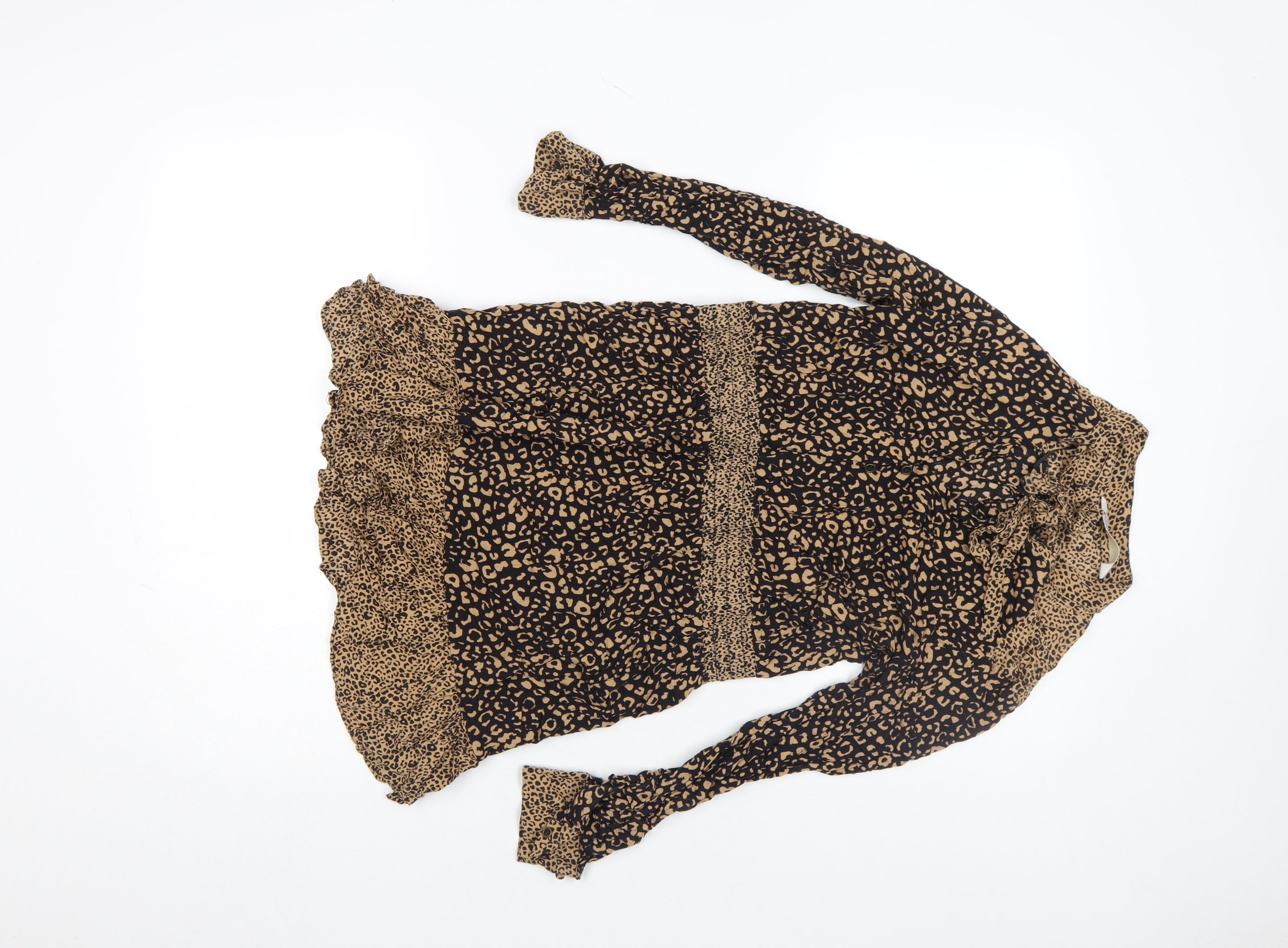 Zara Womens Mini Dress Size S Beige Animal Print Short Off the Shoulder Casual - reverse view