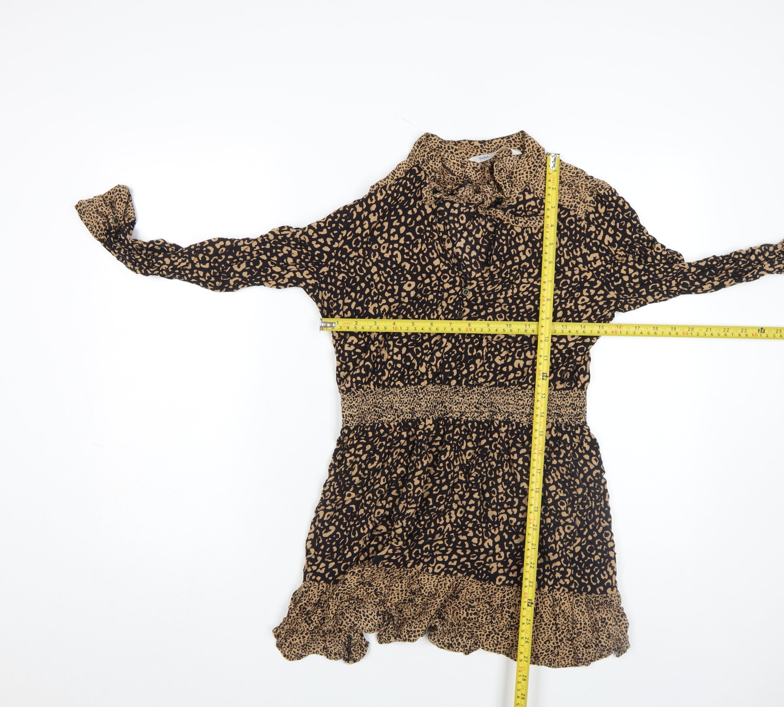 Zara Womens Mini Dress Size S Beige Animal Print Short Off the Shoulder Casual - label detail