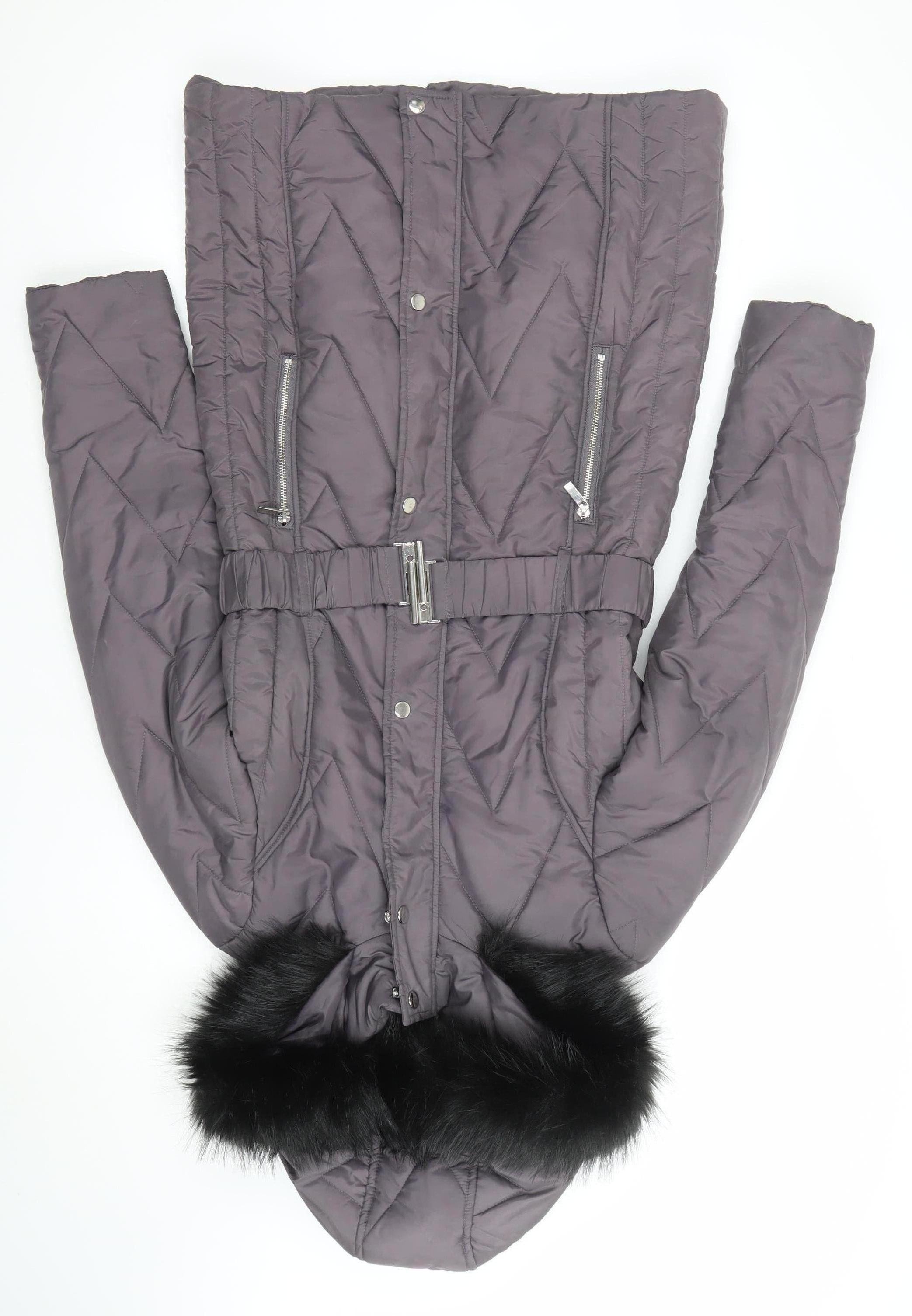 Womens Dorothy Perkins Size 8 Puffer Jacket Coat Grey Quilted Mid-Length Casual - reverse view