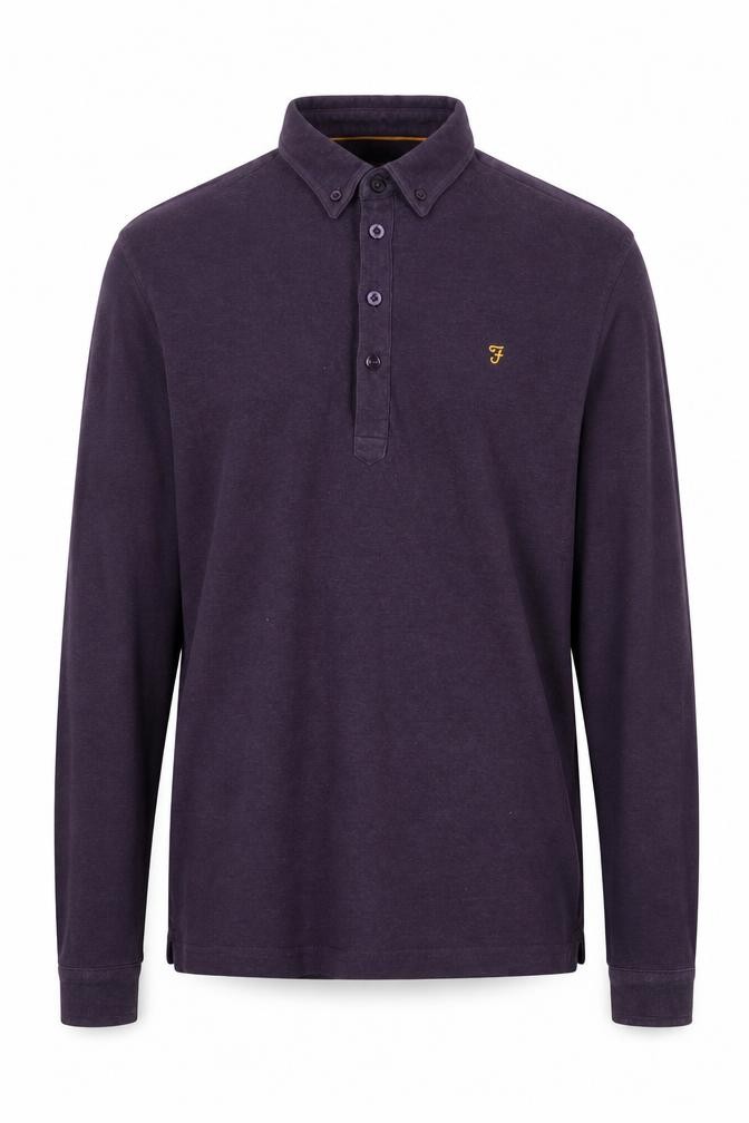 Mens Farah Size XS Polo Purple Solid Collared Long Sleeve Casual Breathable Logo - front view
