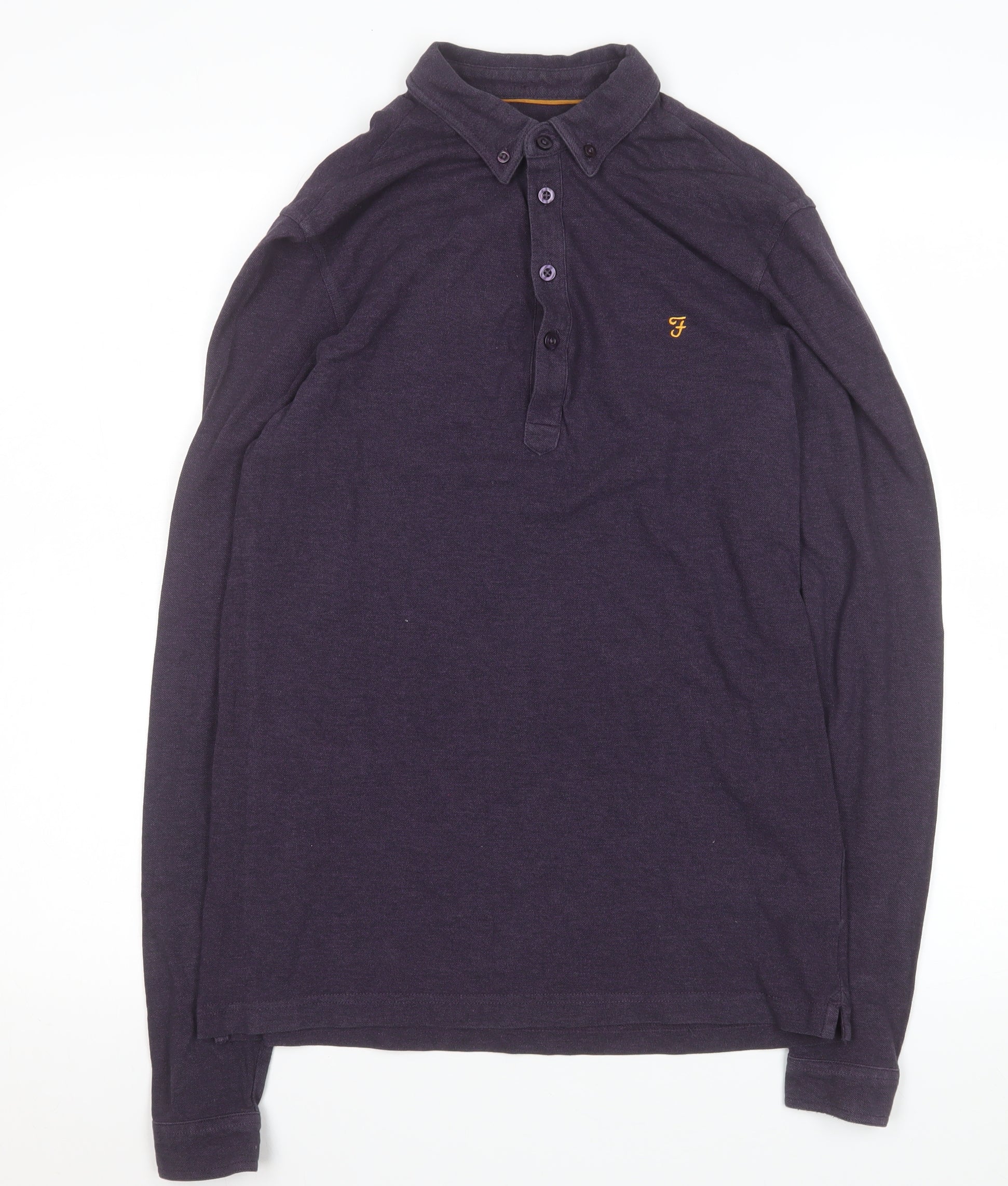 Mens Farah Size XS Polo Purple Solid Collared Long Sleeve Casual Breathable Logo - reverse view