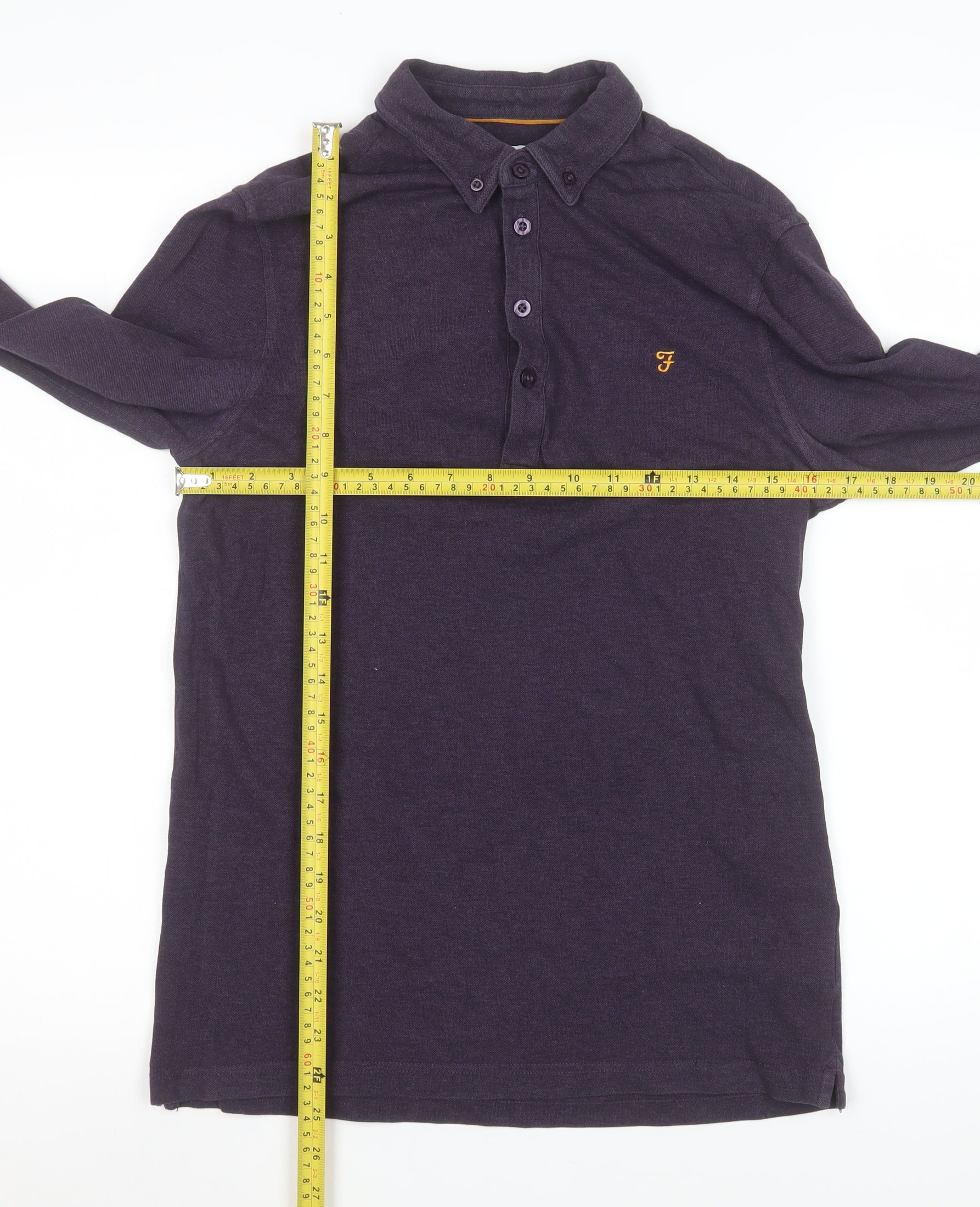 Mens Farah Size XS Polo Purple Solid Collared Long Sleeve Casual Breathable Logo - label detail