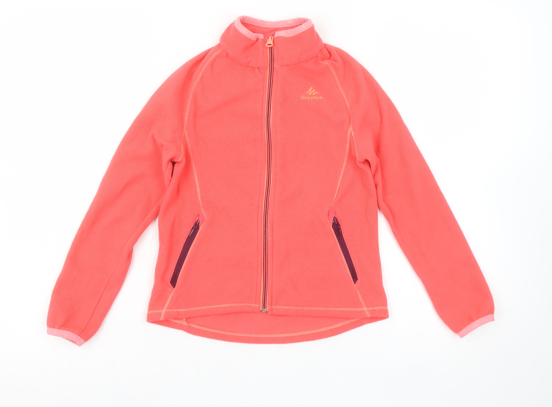 Quechua Girls Basic Jacket Size 8 Years Pink Short Long Sleeve Casual Full Zip - reverse view