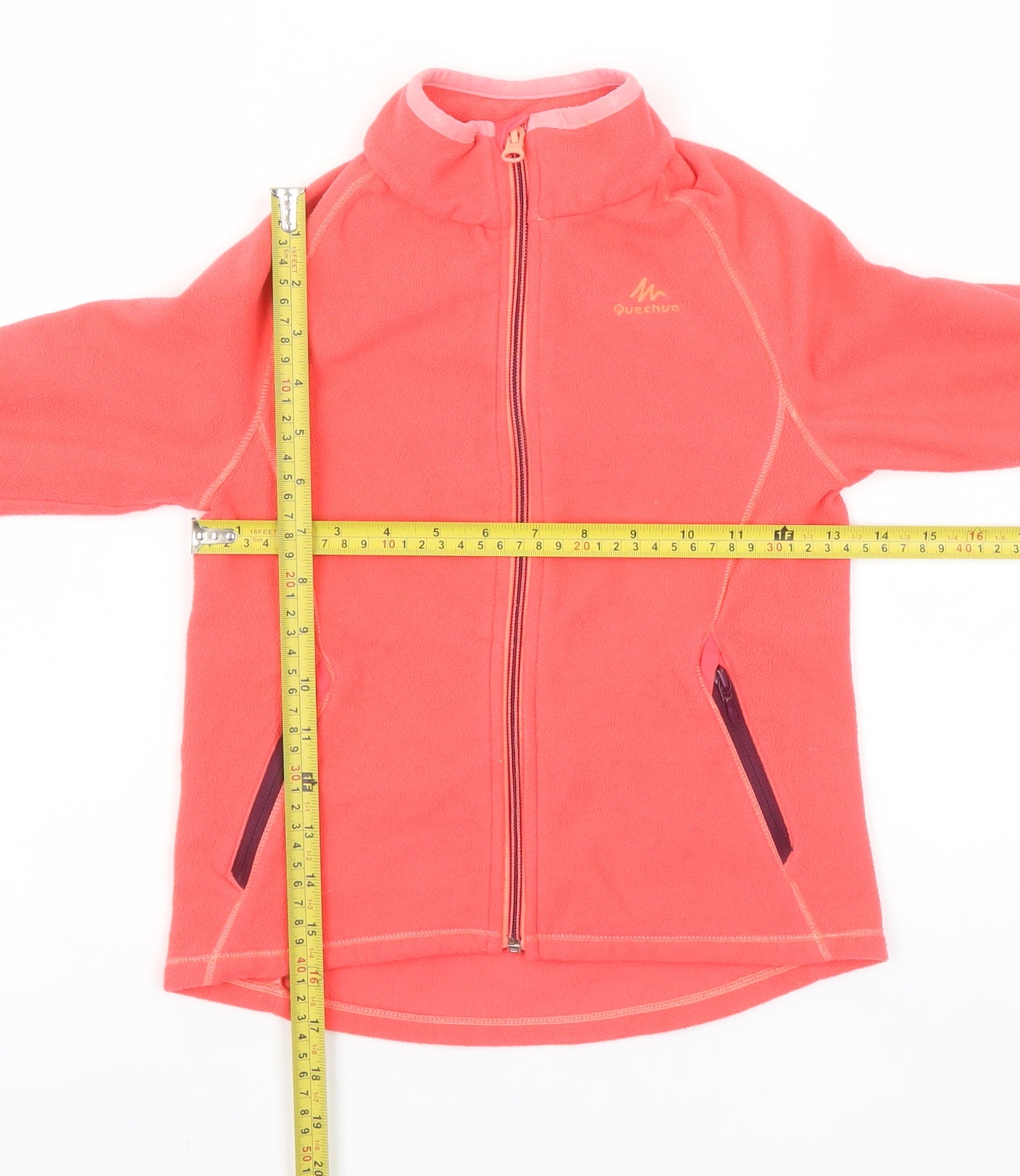 Quechua Girls Basic Jacket Size 8 Years Pink Short Long Sleeve Casual Full Zip - label detail