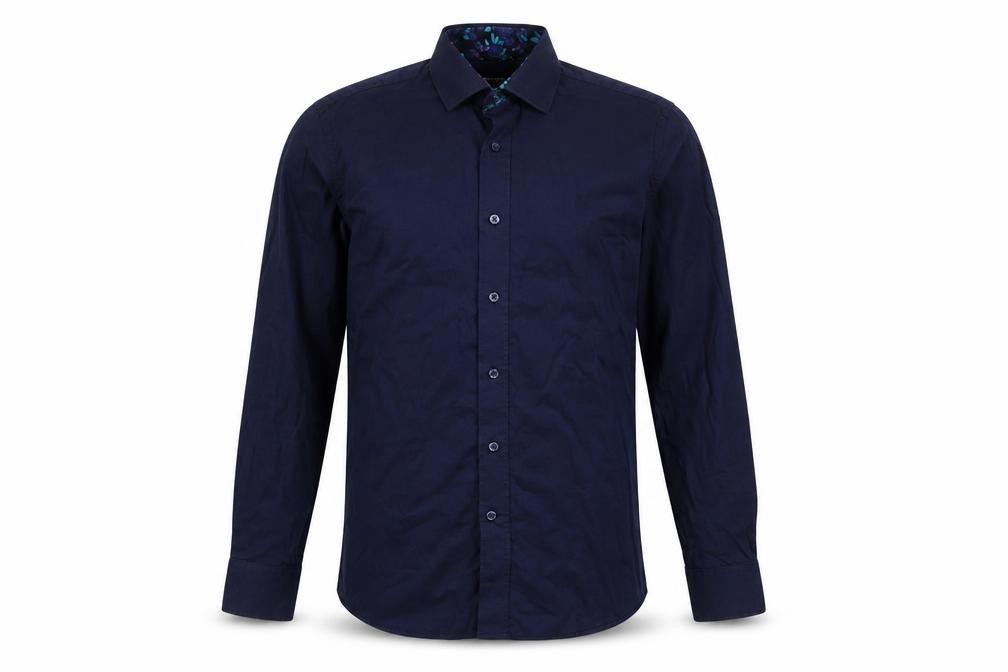 Duchamp London Mens Dress Shirt Size 15 Blue Solid Collared Long Sleeve Formal - front view