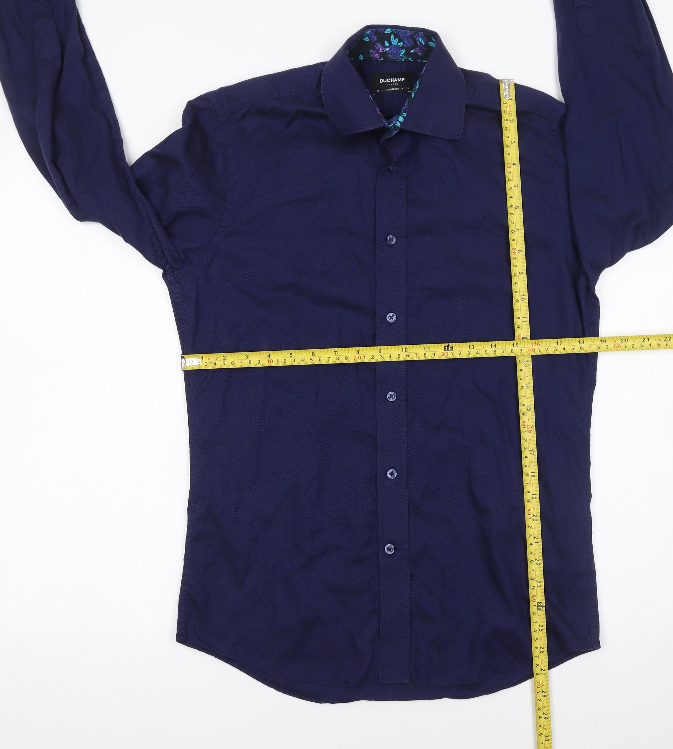 Duchamp London Mens Dress Shirt Size 15 Blue Solid Collared Long Sleeve Formal - label detail
