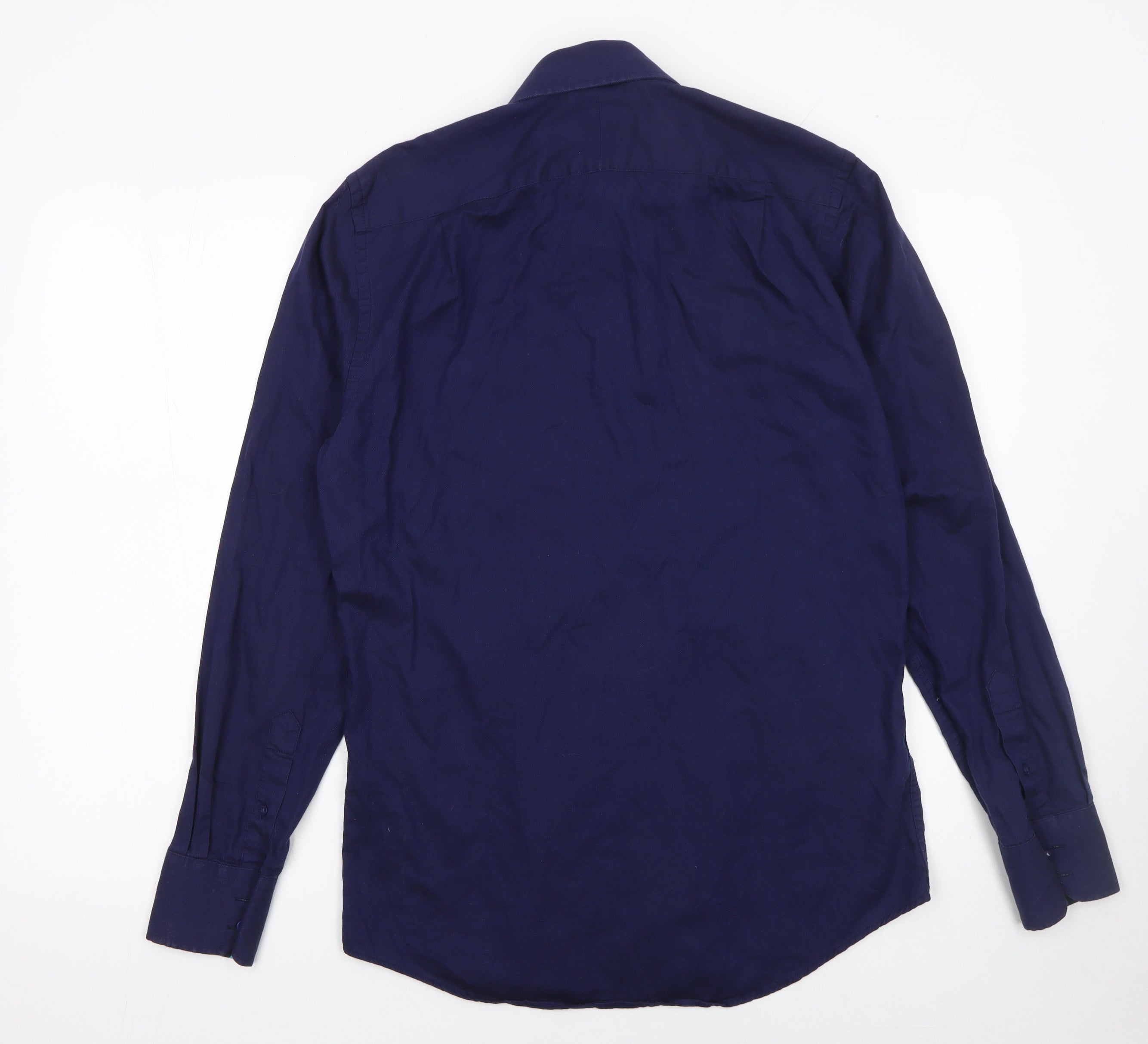 Duchamp London Mens Dress Shirt Size 15 Blue Solid Collared Long Sleeve Formal - close detail
