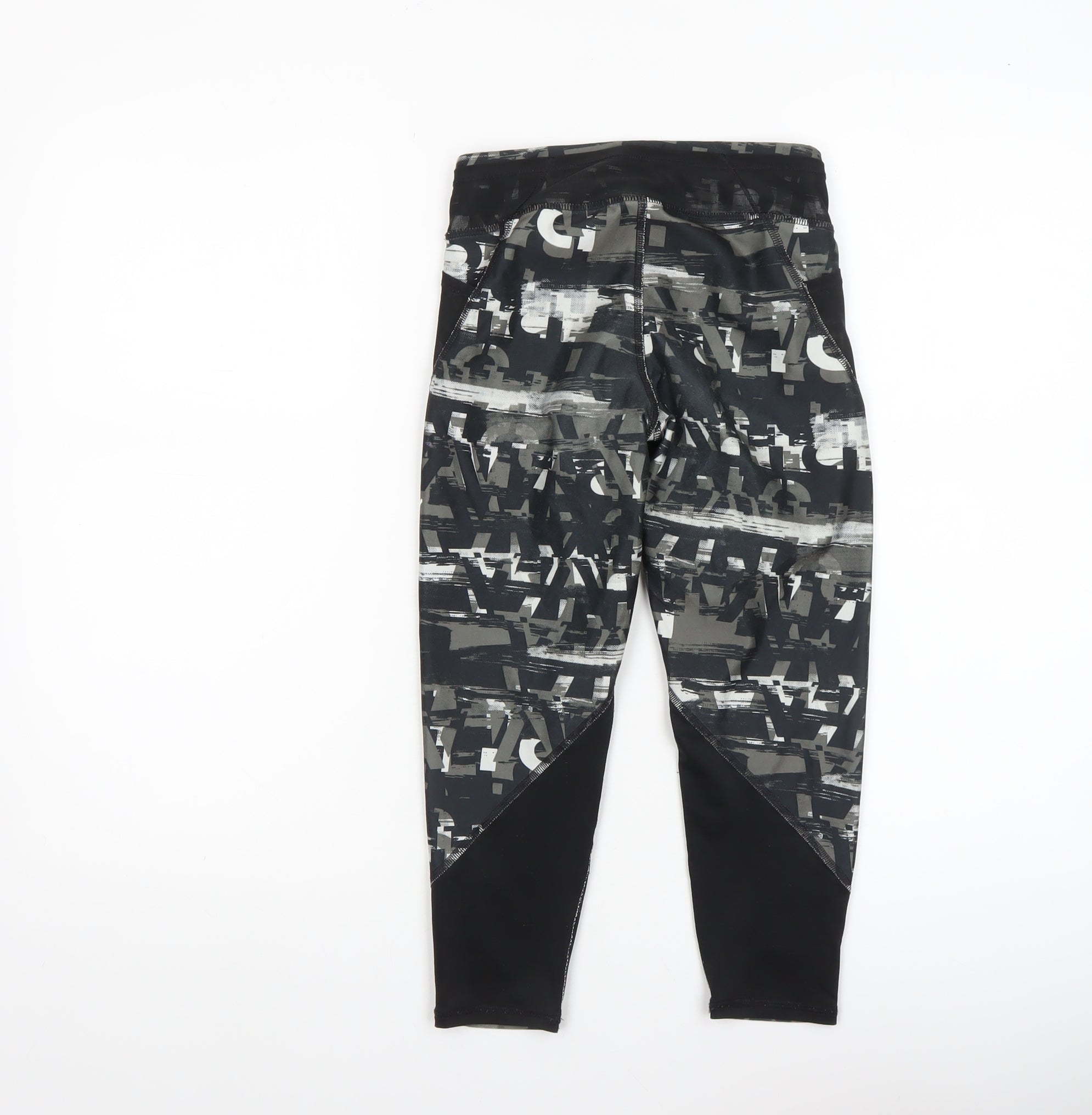 PUMA Girls Ankle Leggings Size 9-10 Years Black Geometric Activewear - reverse view