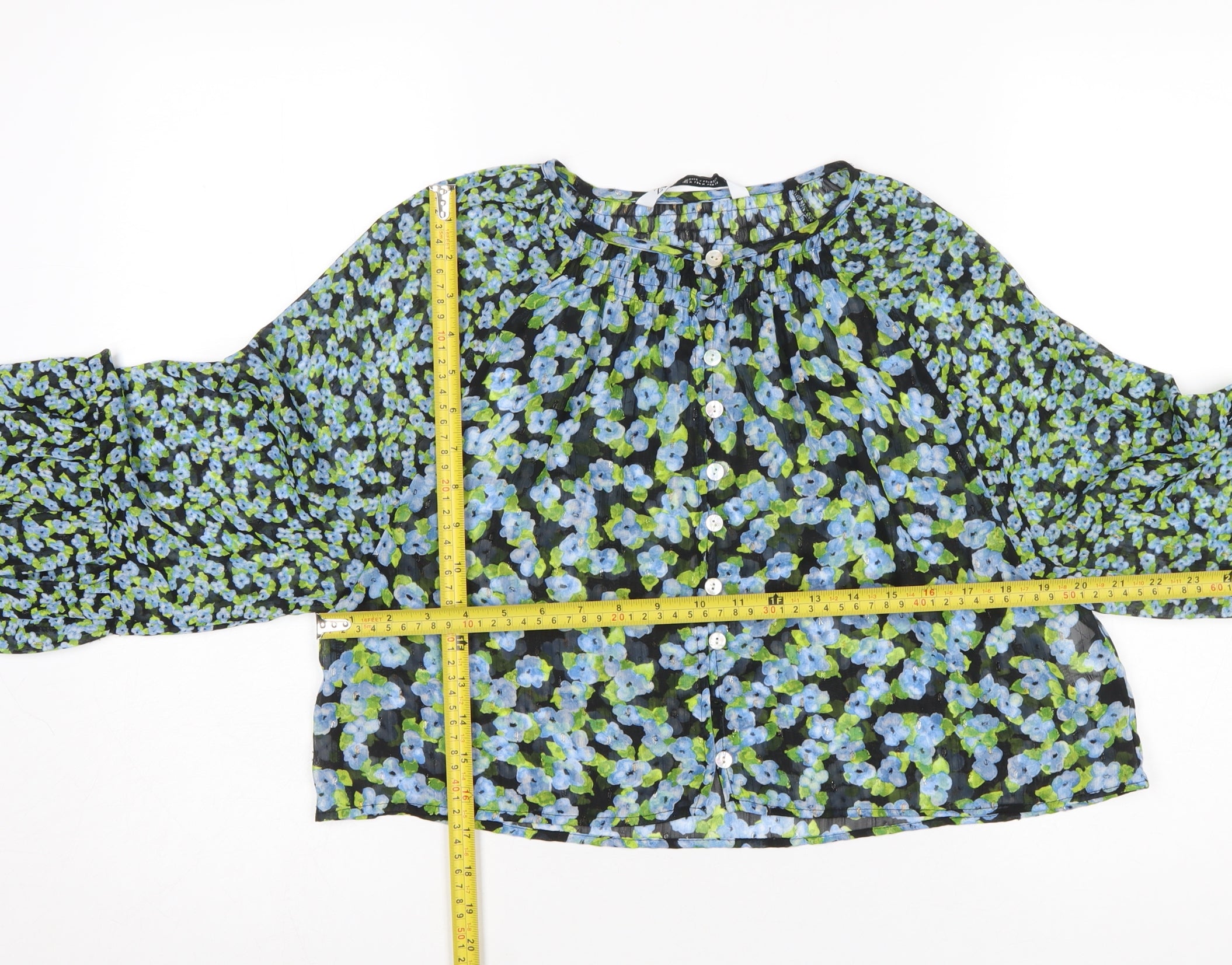 Womens Zara Size 12 Tunic Blouse Multicoloured Floral Round Neck Long Sleeve - label detail