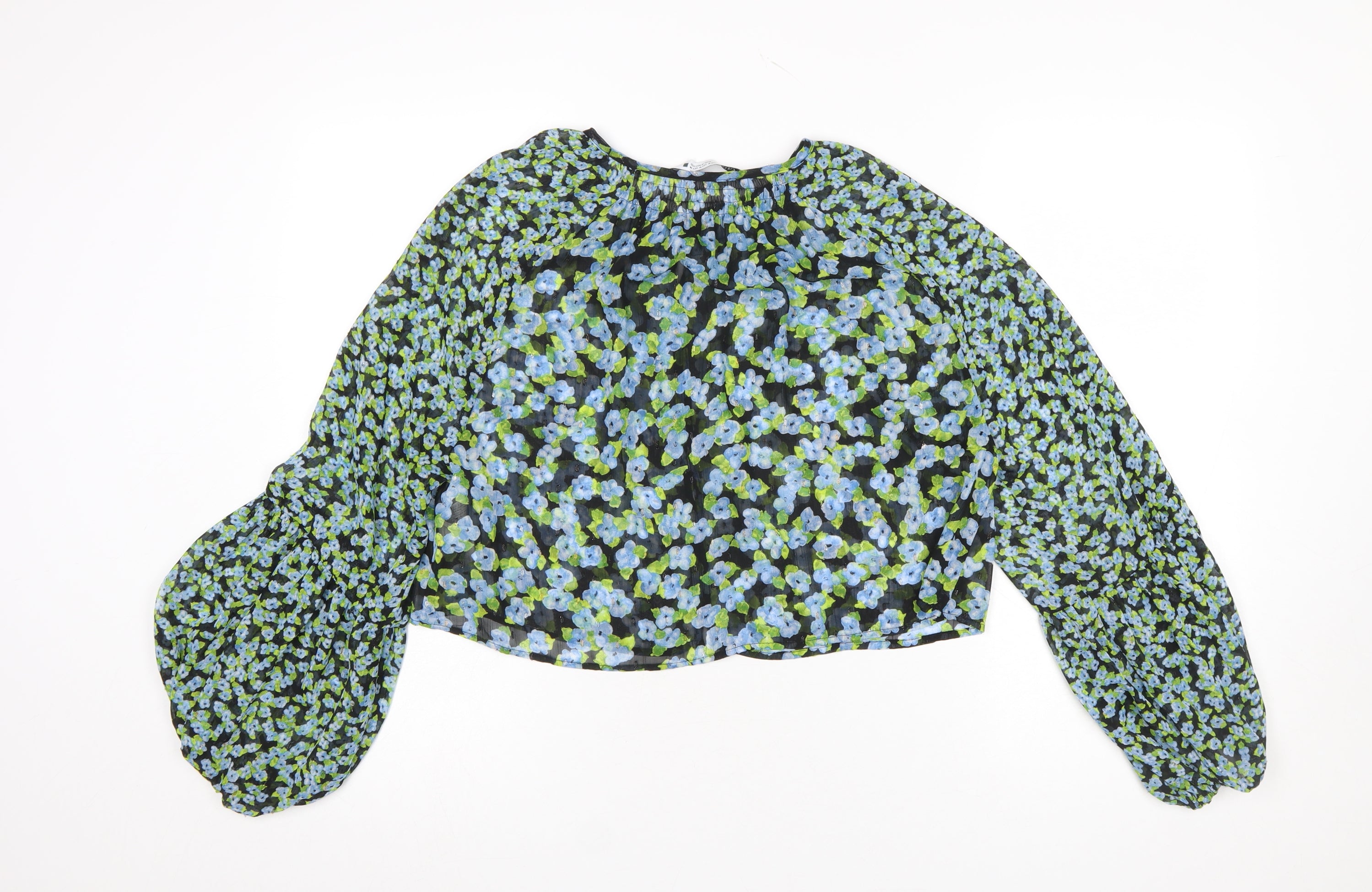 Womens Zara Size 12 Tunic Blouse Multicoloured Floral Round Neck Long Sleeve - close detail